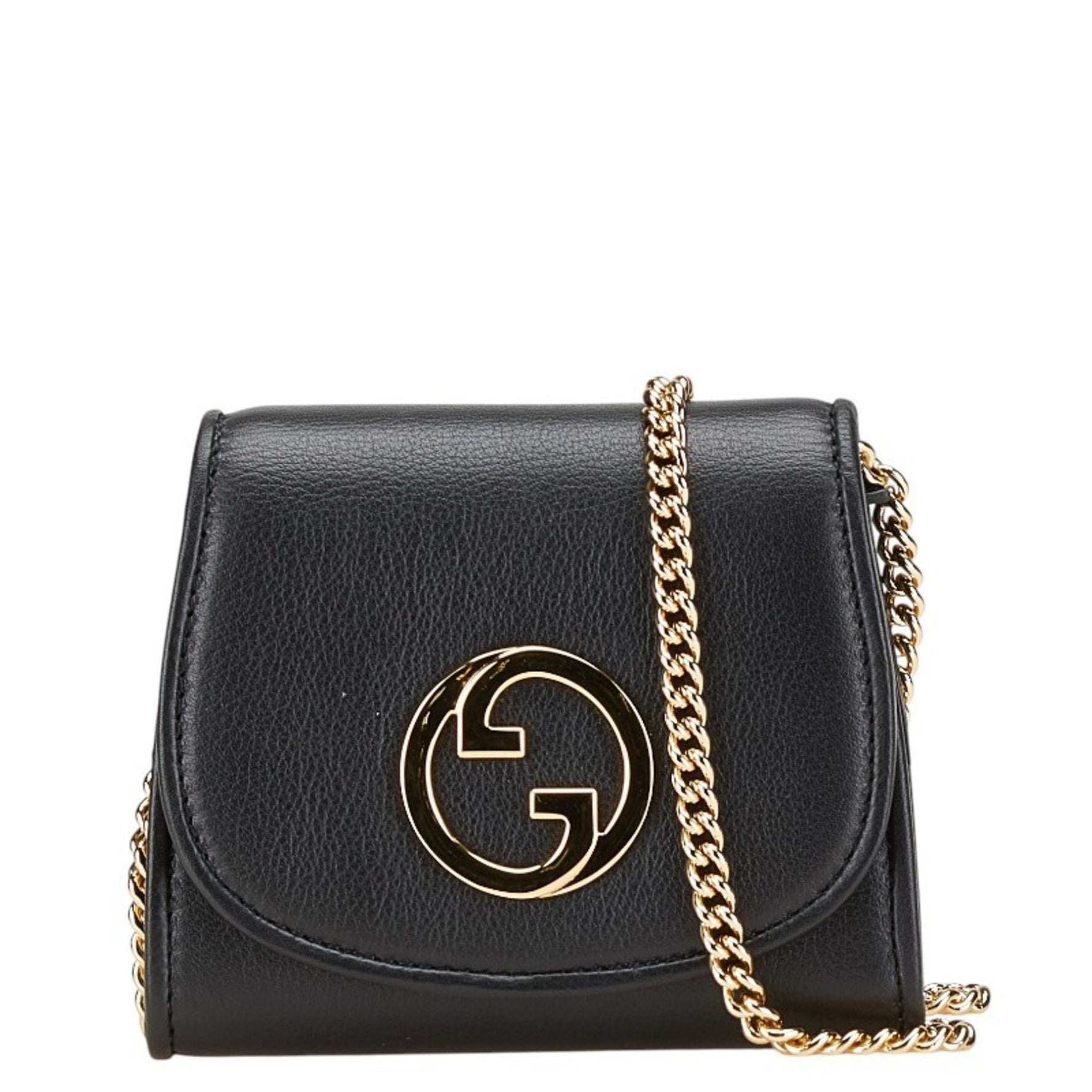Gucci Blondie Medium Chain Wallet Shoulder Bag Black Gold Leather