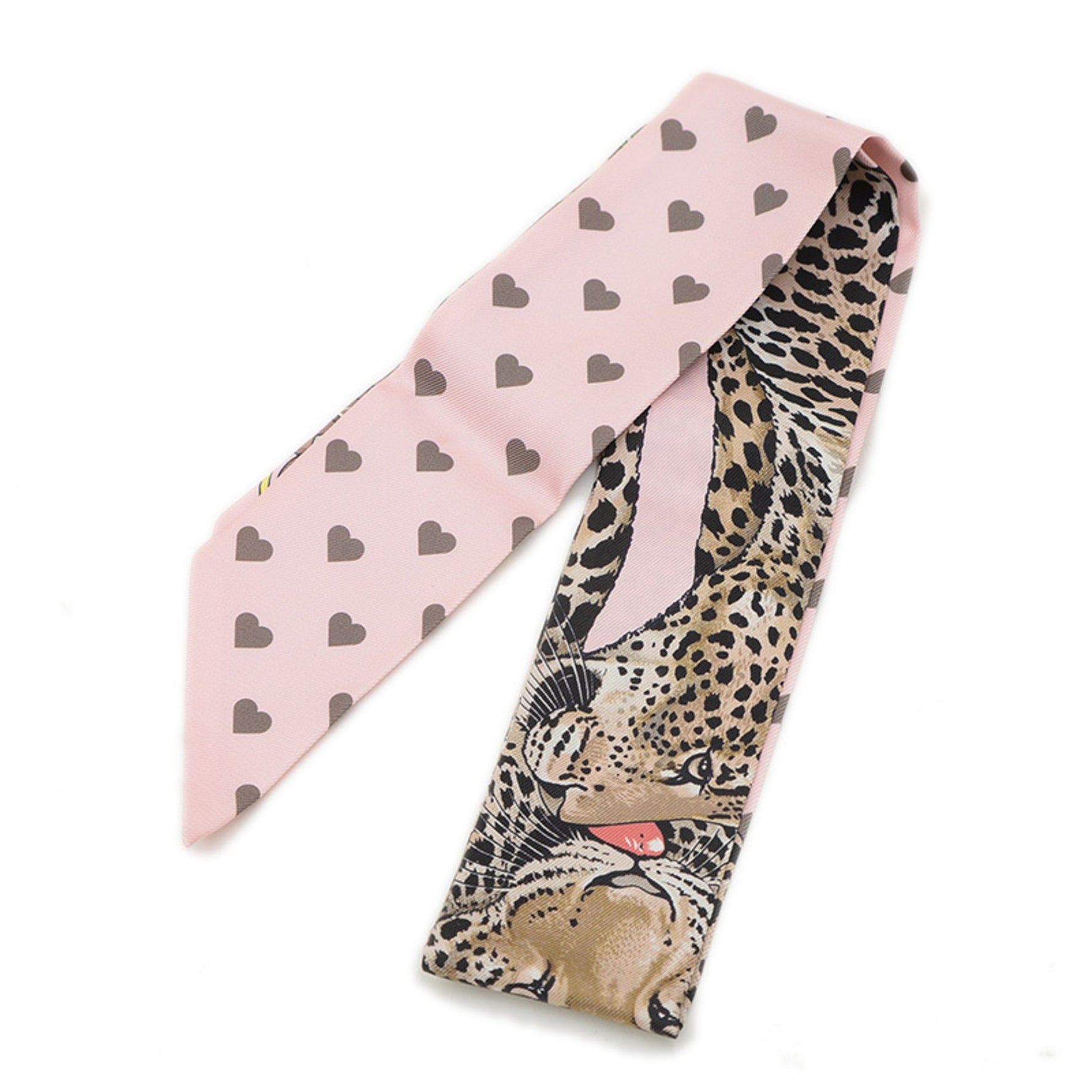 Hermes Hermès Twilly Scarf/Muffler Jungle Love Rose Pale Etoupe Brun 100% Silk
