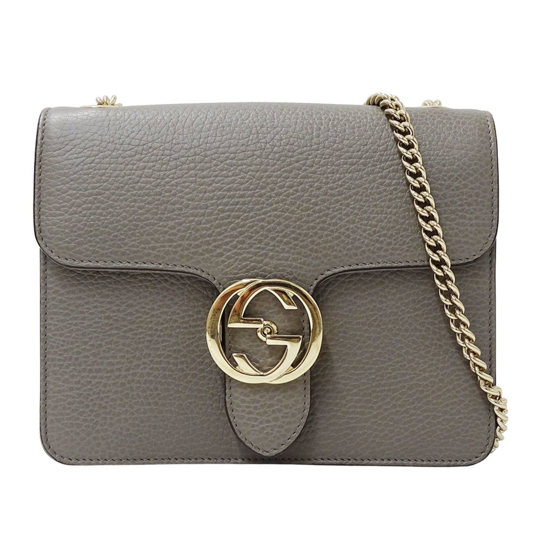 Gucci bag ladies brand shoulder Interlocking G leather grey chain