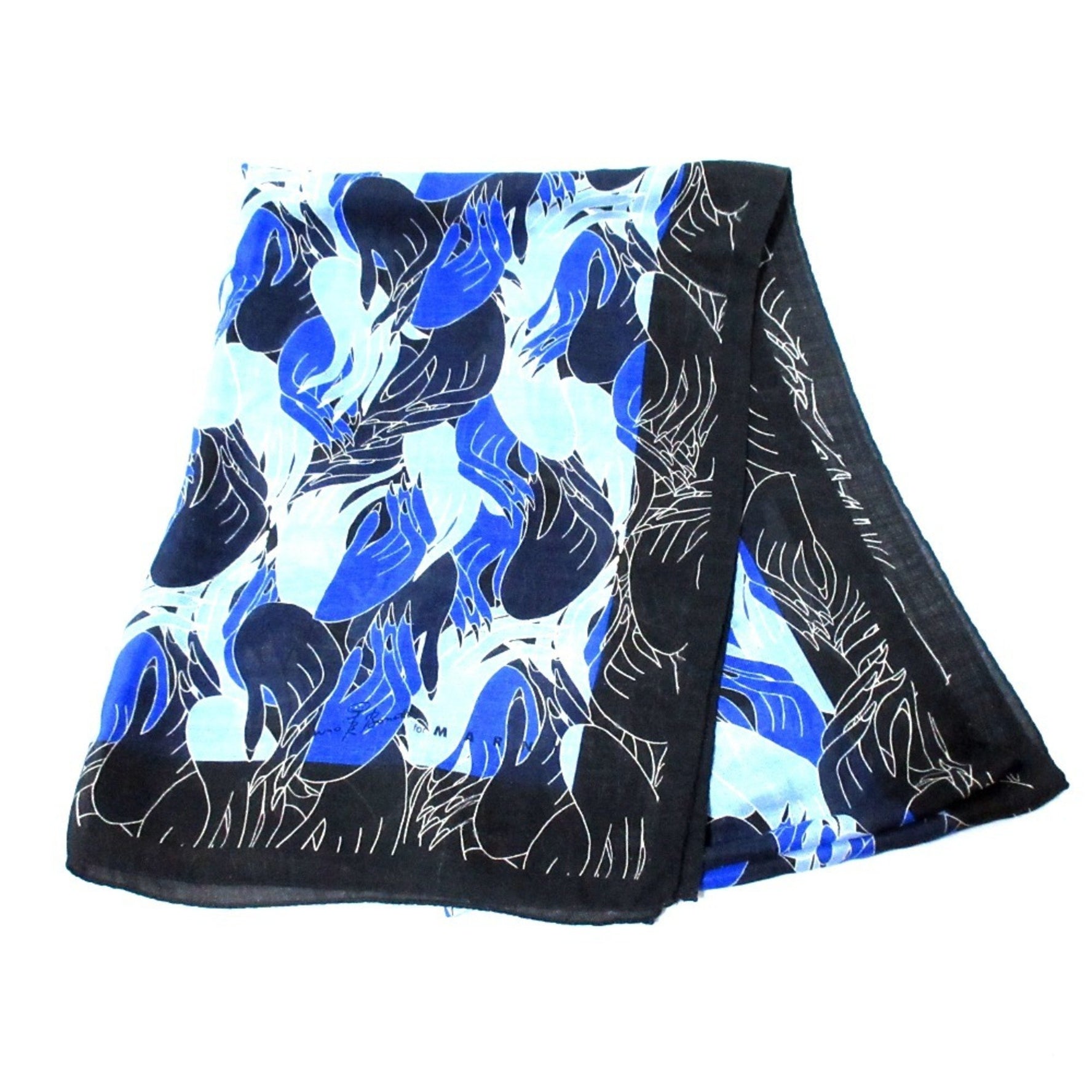 MARNI x Bruno Bozzetto All-over hand motif large sheer scarf/stole, black blue, for women