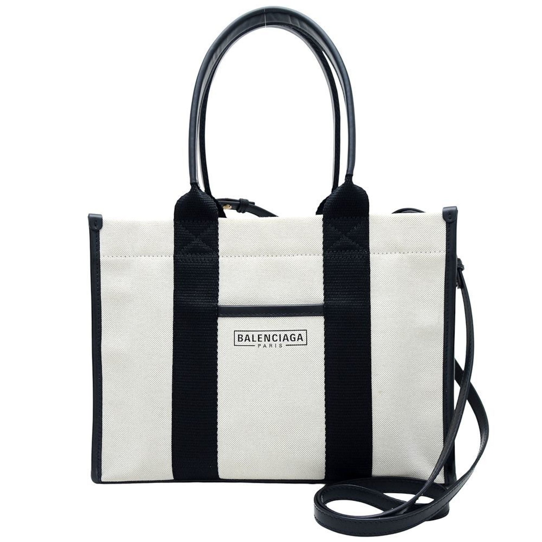 BALENCIAGA Hardware Tote Bag Canvas x Leather Natural Black