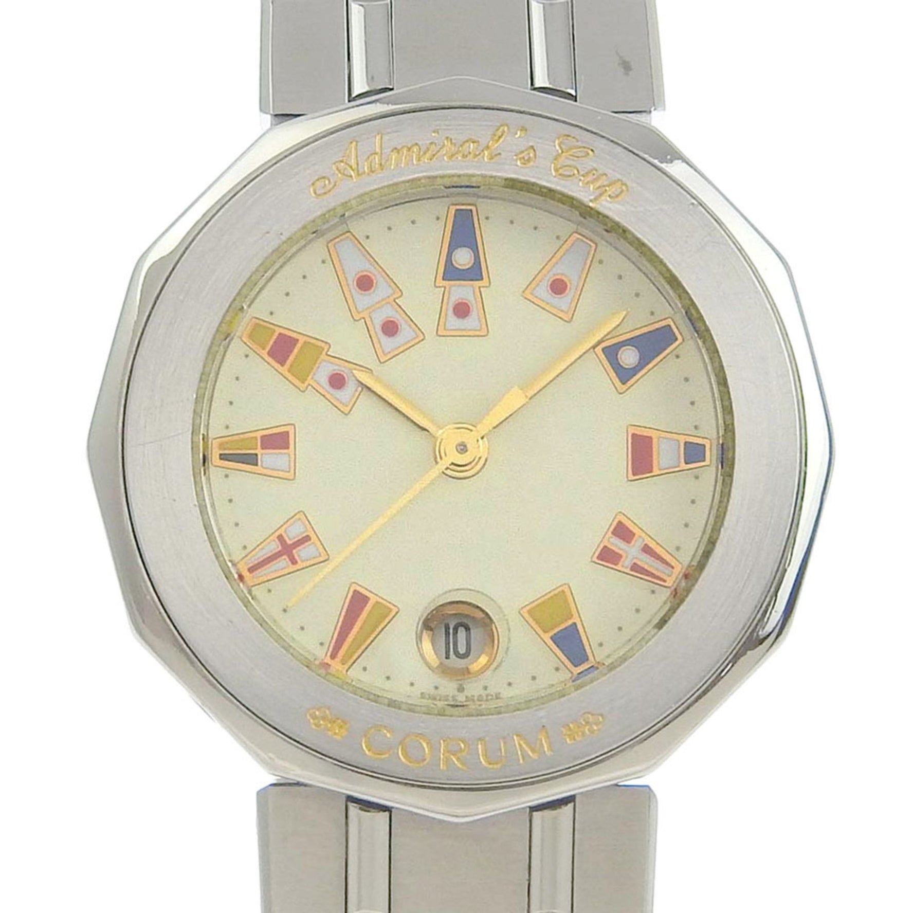CORUM Corum Admiral's Cup Watch 39.610.20V50 Stainless Steel Silver Quartz Analog Display Ladies Ivory Dial