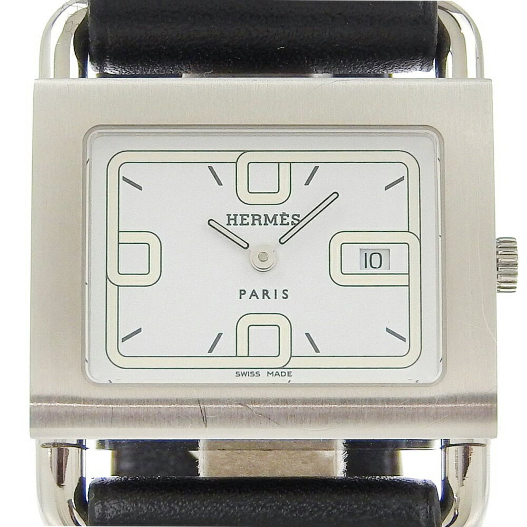 Hermes HERMES Valenia Watch BA1.510 Stainless Steel x Embossed Leather Quartz Analog Display White Dial Ladies