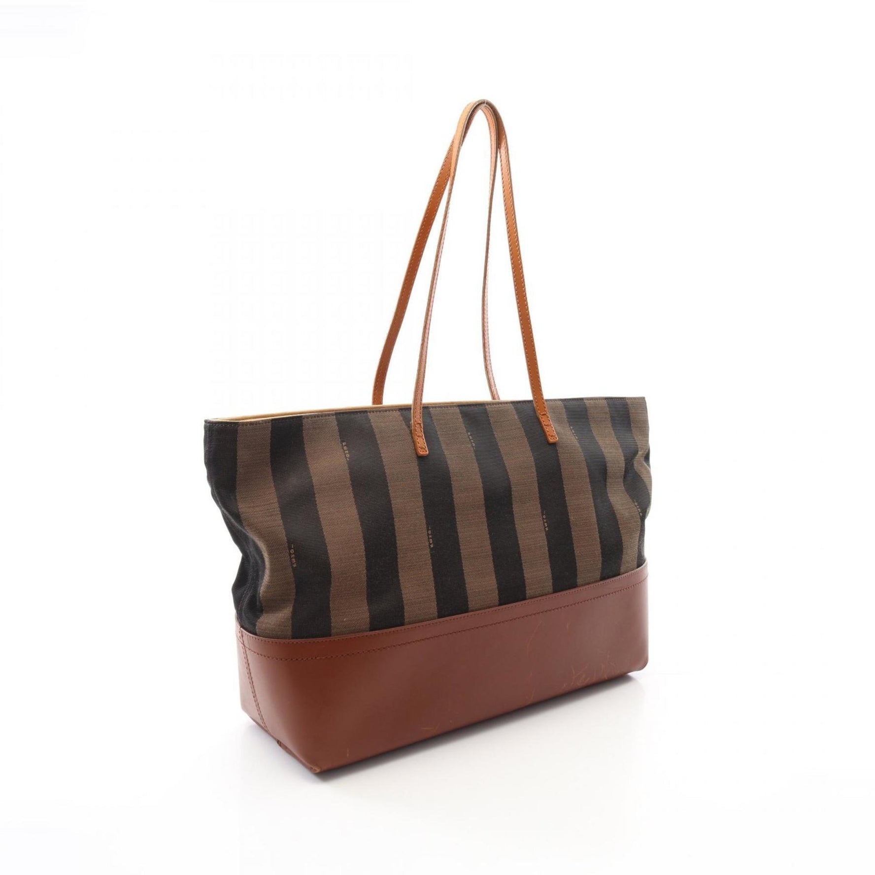 Fendi Pecan Tote Bag, Leather, Nylon Canvas, Brown and Black
