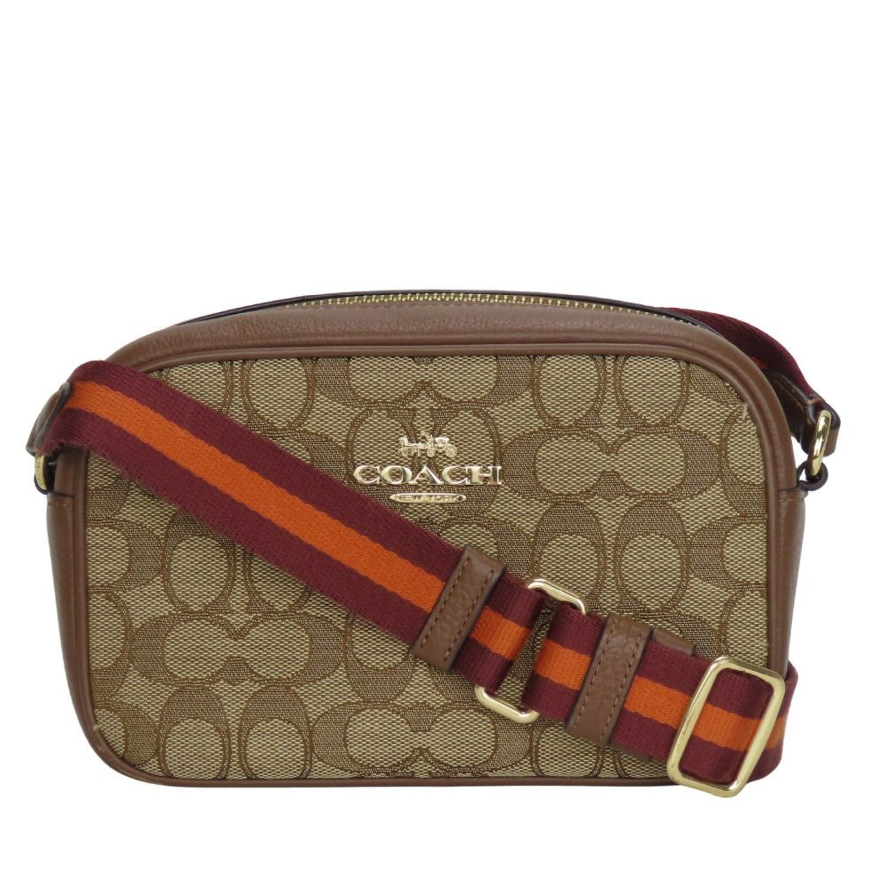 Coach Shoulder Bag Signature Canvas Leather Brown Bordeaux Pochette