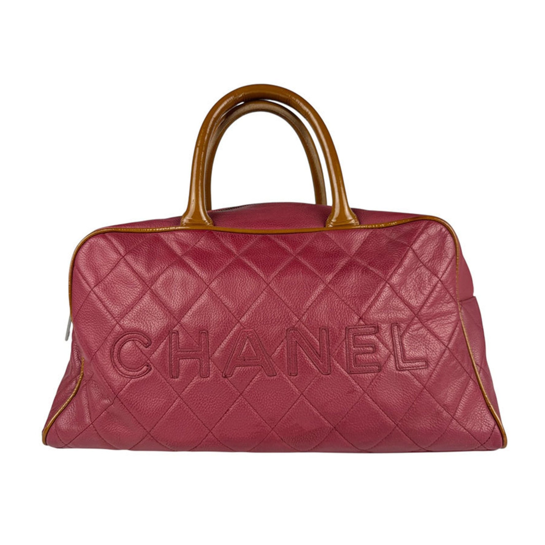 CHANEL Handbag Matelasse Caviar Leather Patent Magenta