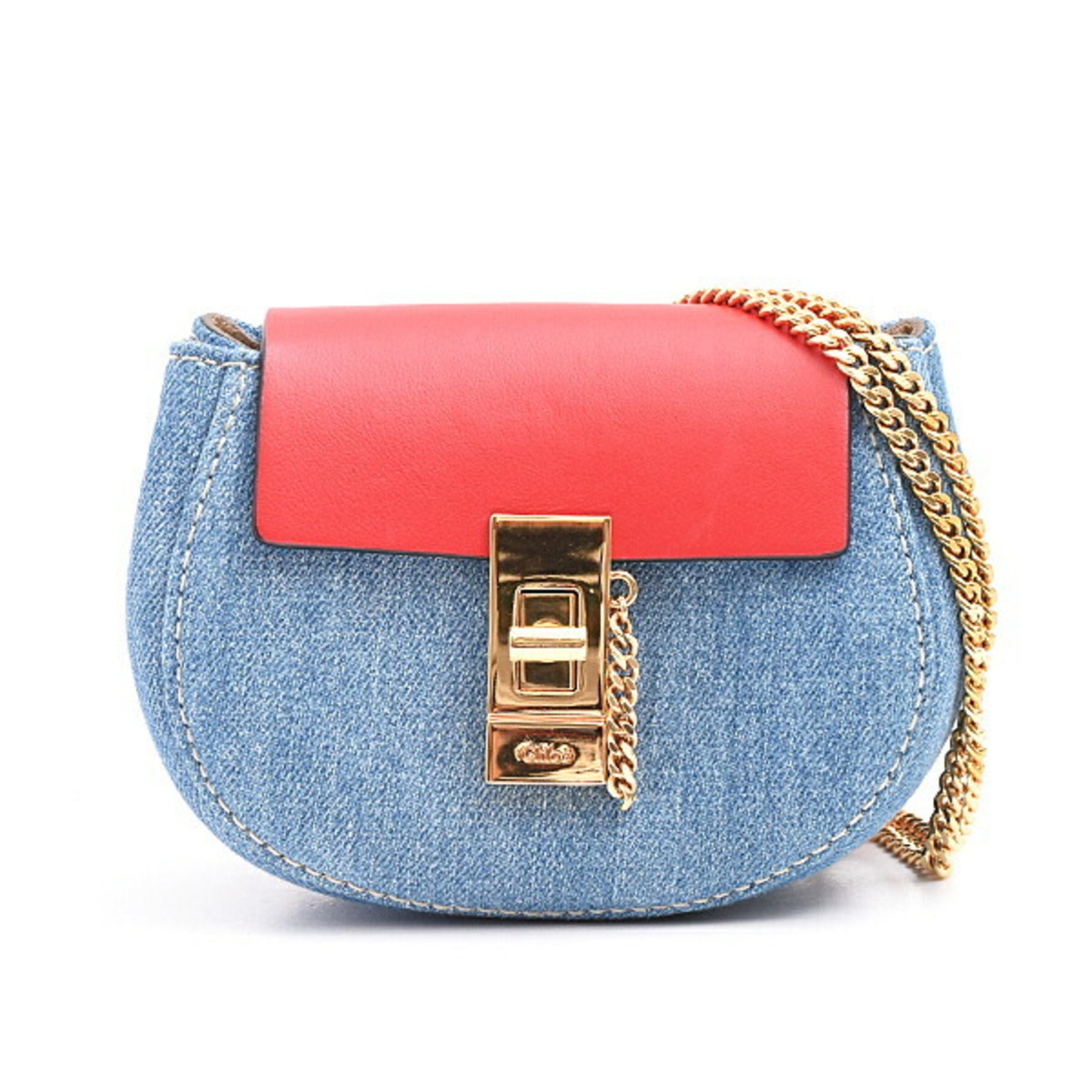 Chloé Chloe Drew Mini Crossbody Backpack in Denim and Calfskin, Red