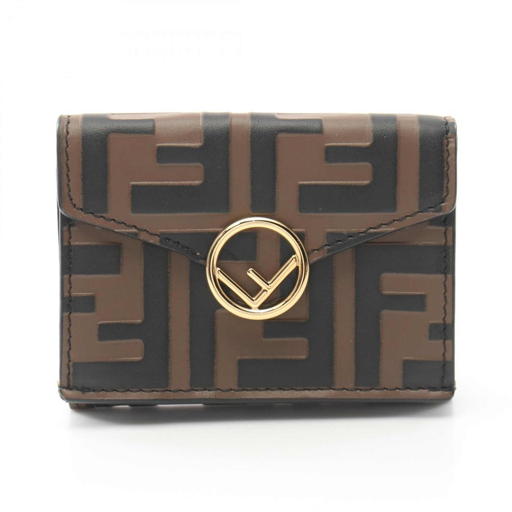 FENDI F is Zucca Tri-fold Wallet Leather Brown Black