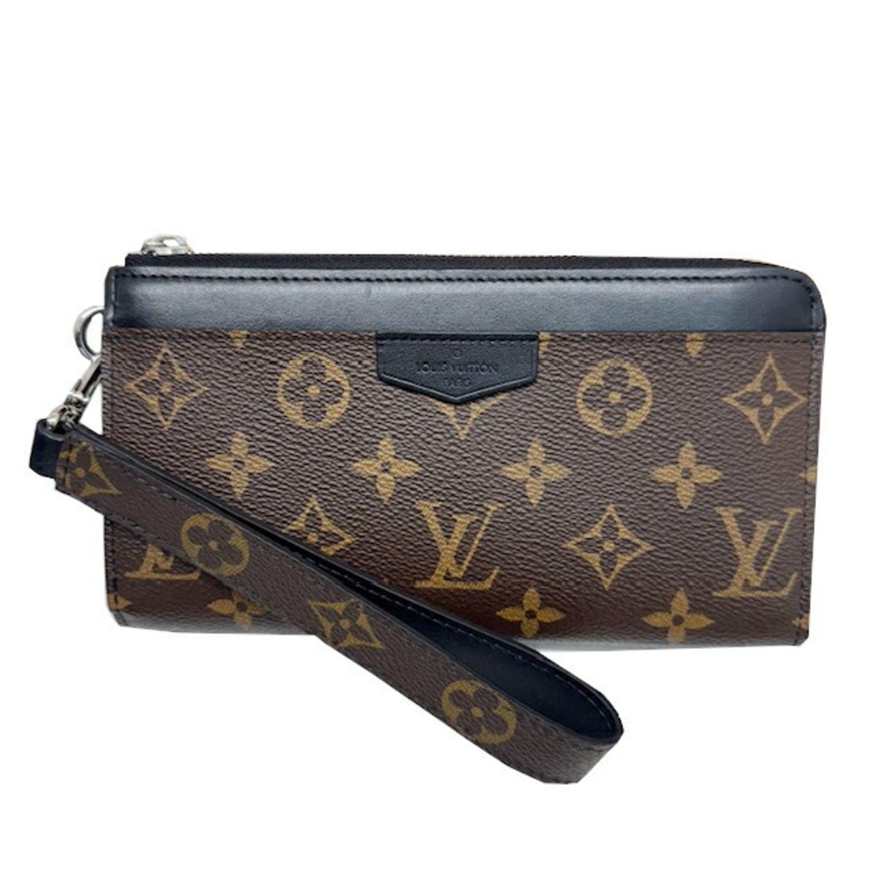 LOUIS VUITTON Louis Vuitton Monogram Macassar Zippy Dragonne M69407 RFID L-shaped long wallet Calf leather with strap Brown Noir Black Men's