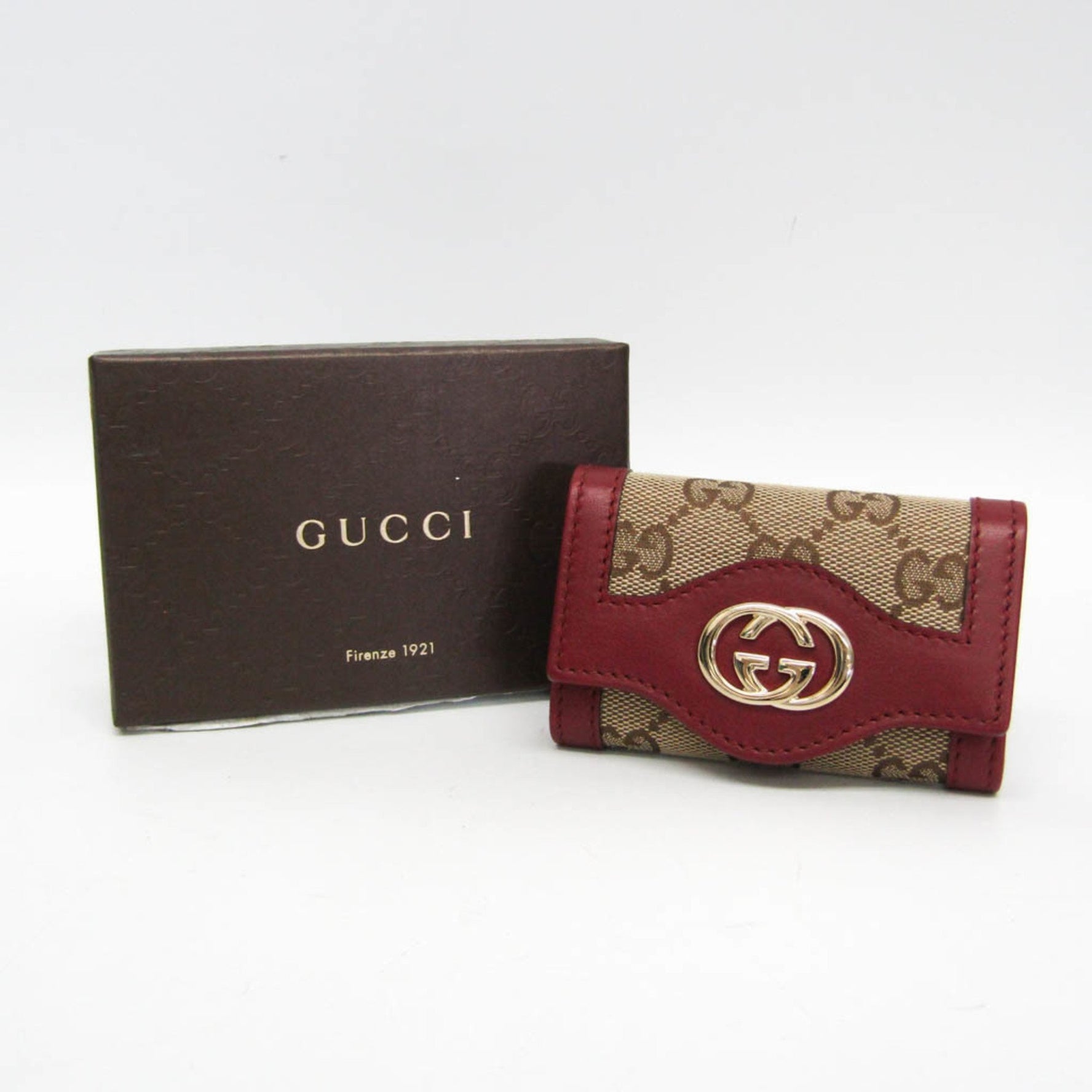 Gucci Interlocking G Women,Men GG Canvas Leather Key Case Beige,Red Brown