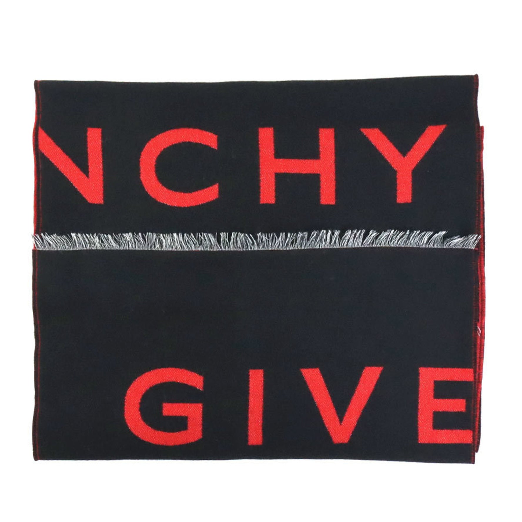 GIVENCHY Scarf Wool/Silk Black x Red Unisex