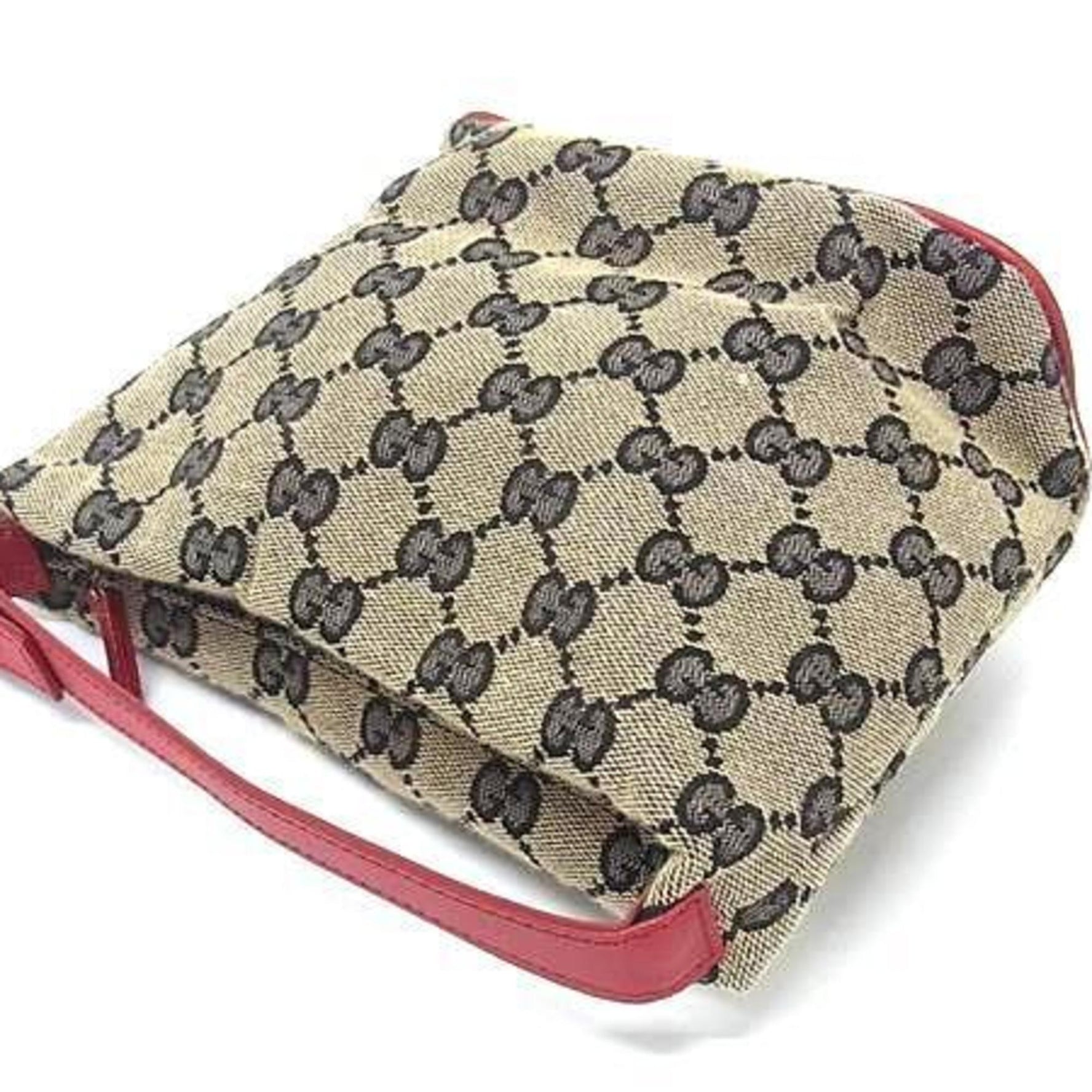 GUCCI One-Handle Handbag 039 1147 Beige x Red GG Canvas Leather Women's