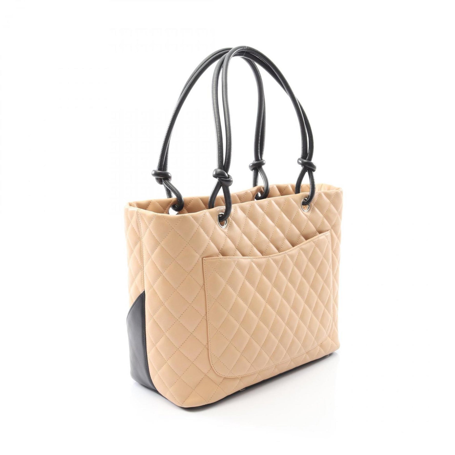 CHANEL Cambon Line Large Tote Bag, Lambskin Leather, Beige and Black