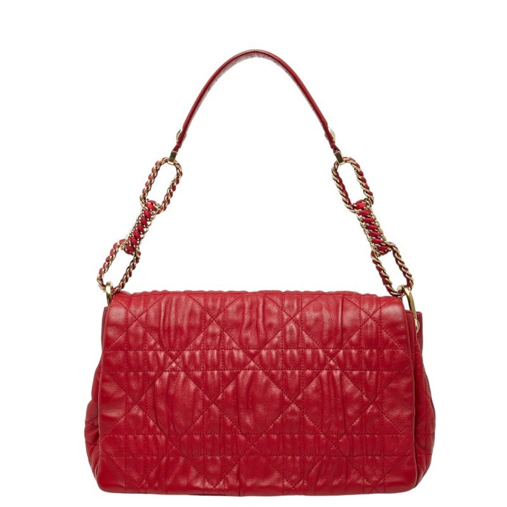 Christian Dior Dior Cannage Chain Shoulder Bag Handbag Red Leather