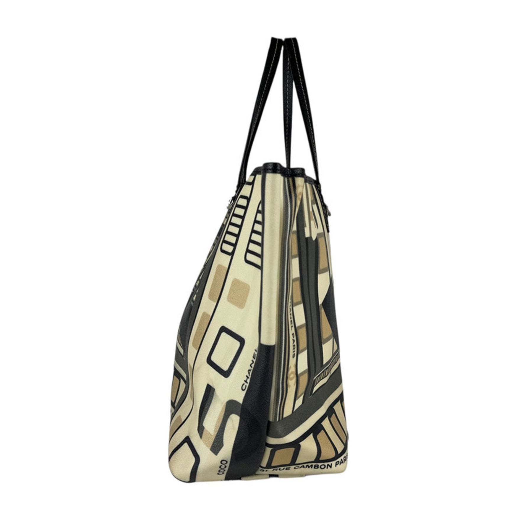 CHANEL Central Station Tote Bag, Leather, Beige, Black, Silver