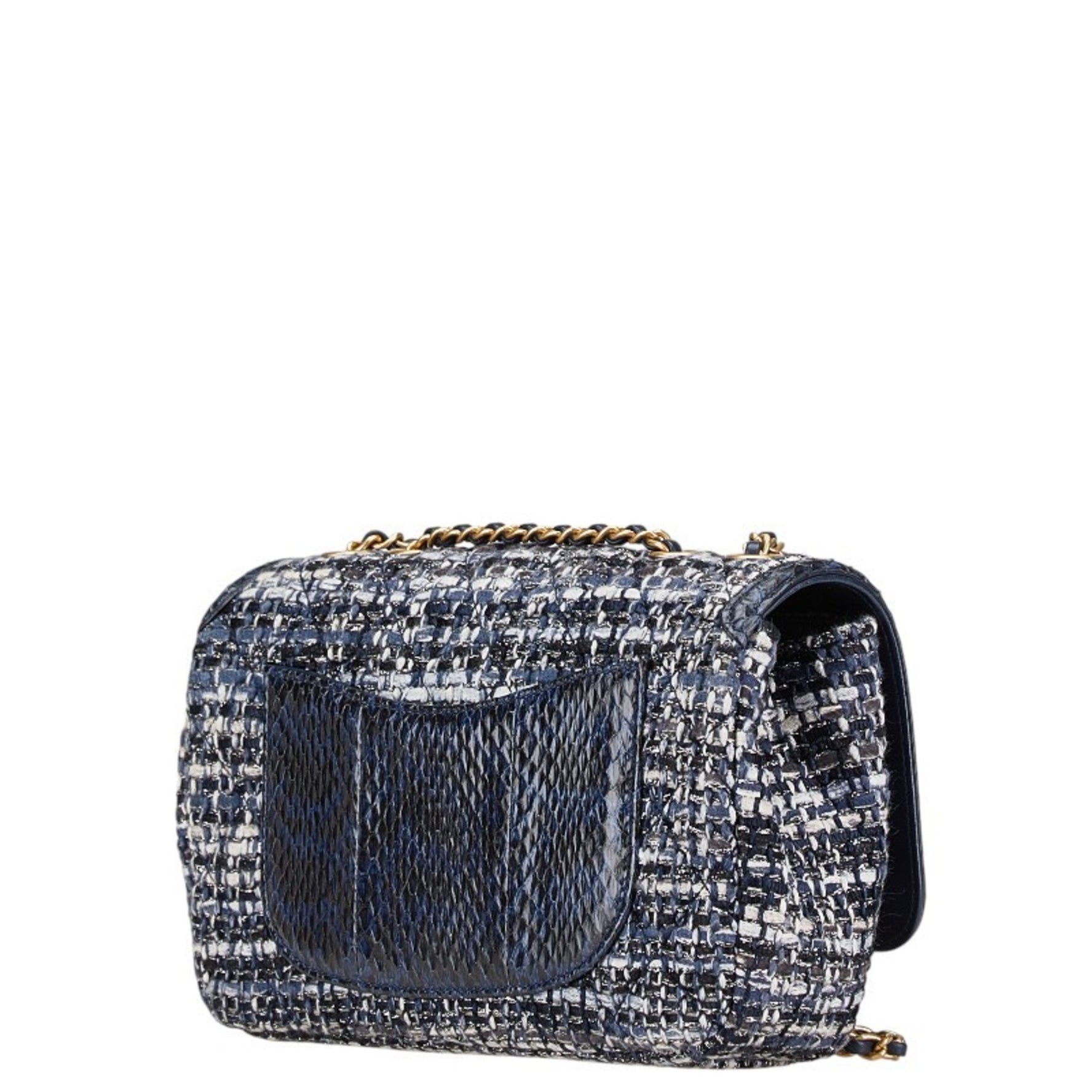 Chanel CC Filigree Coco Mark Python Embossed Chain Shoulder Bag in Tweed and Leather