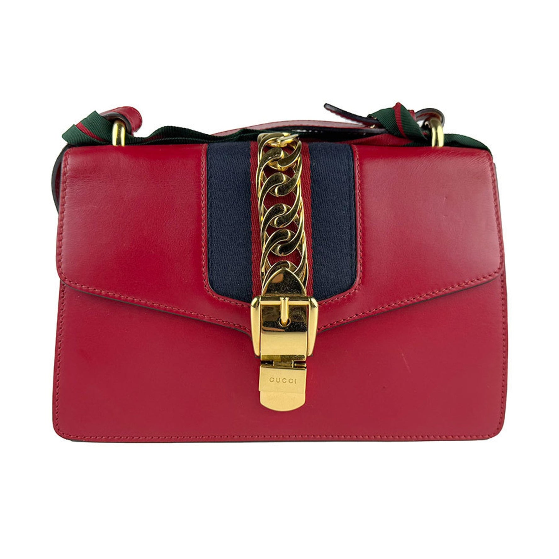 Gucci Sylvie Shoulder Bag in Red and Gold Leather
