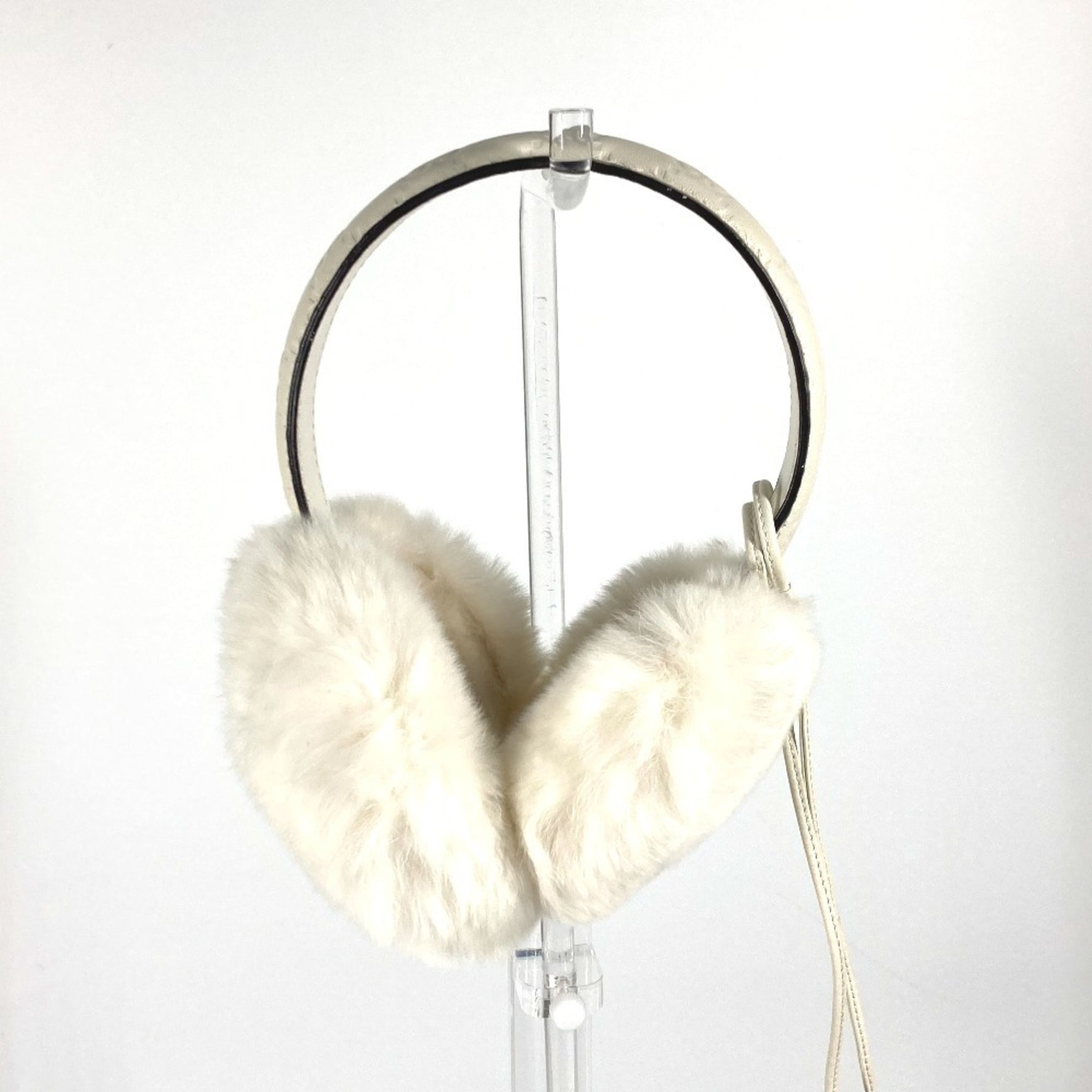 GUCCI Guccissima Fur Fluffy Drawstring GG Earmuffs Ear Warmers Leather
