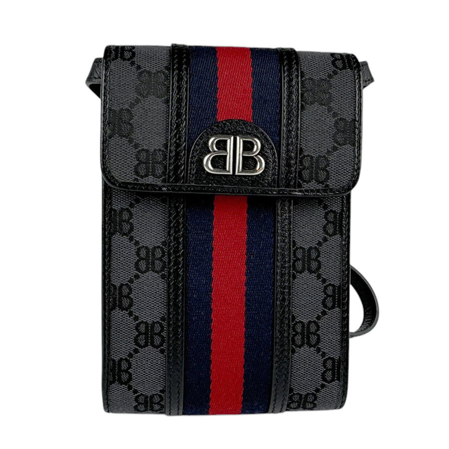 BALENCIAGA shoulder bag BALENCIAGAxGUCCI The Hacker Project phone canvas leather black grey silver men women