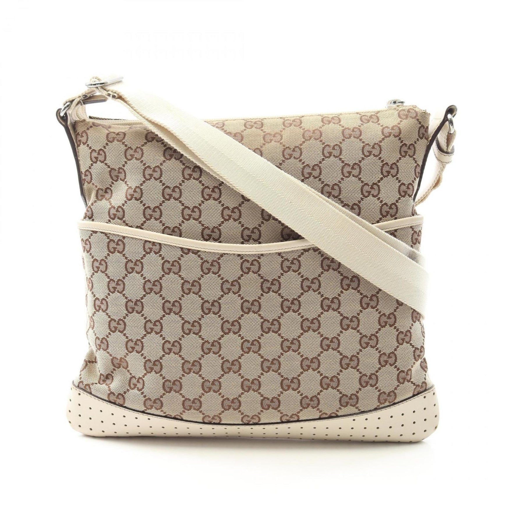 Gucci GG Canvas Shoulder Bag, and Leather, Beige White
