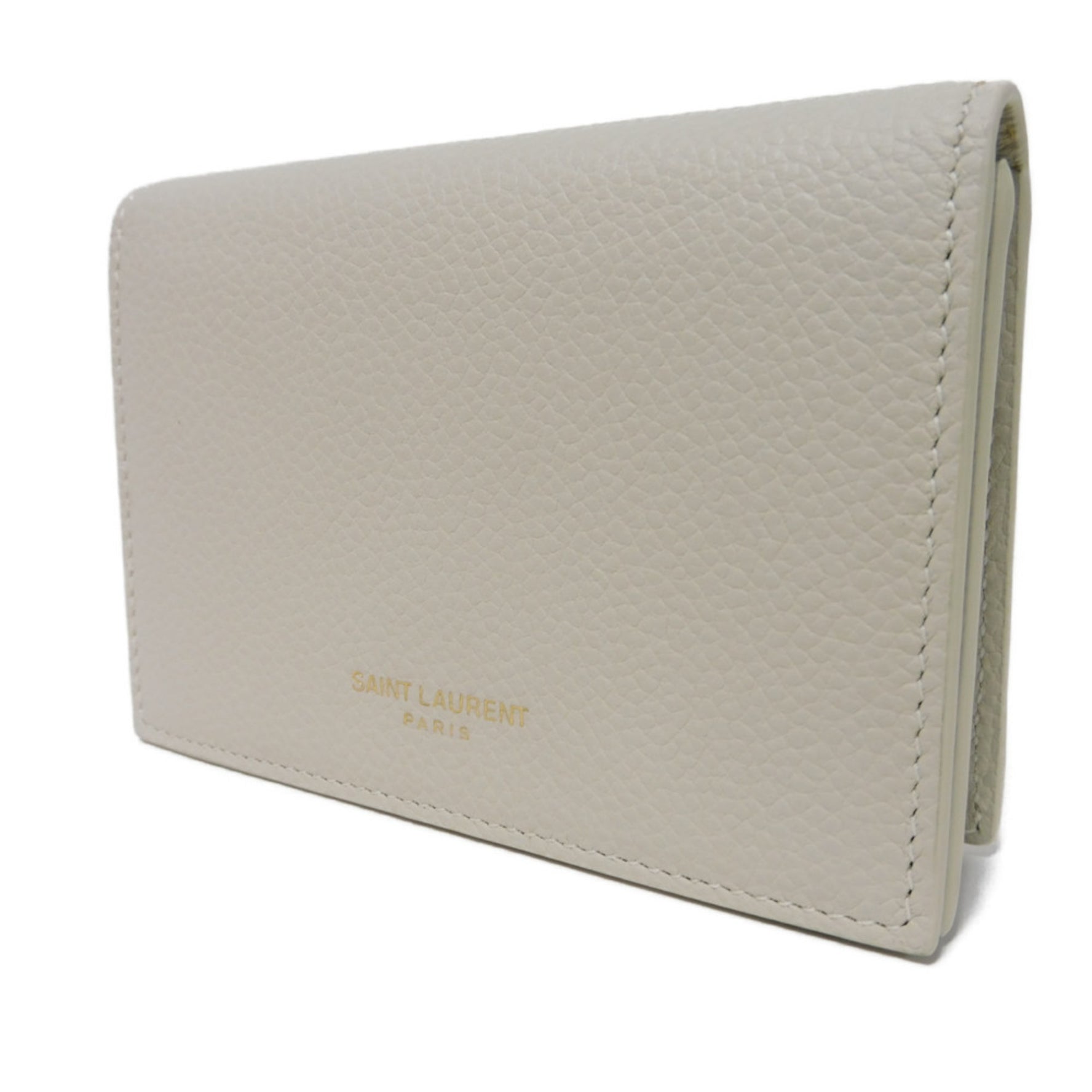 Yves Saint Laurent Saint Laurent Paris Card Case, Holder, Grain Powder Textured Leather, Bi-fold, Ivory, 468994, Men's, Women's