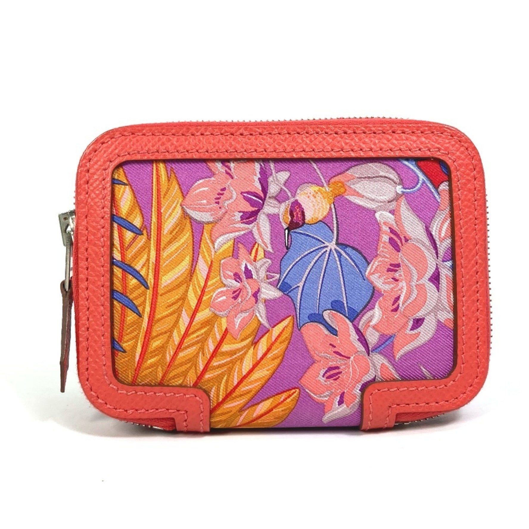 HERMES Soi Cool Flamingo Party Bifold Wallet, Round Coin Case, Silk/Epson, Rose Jaipur