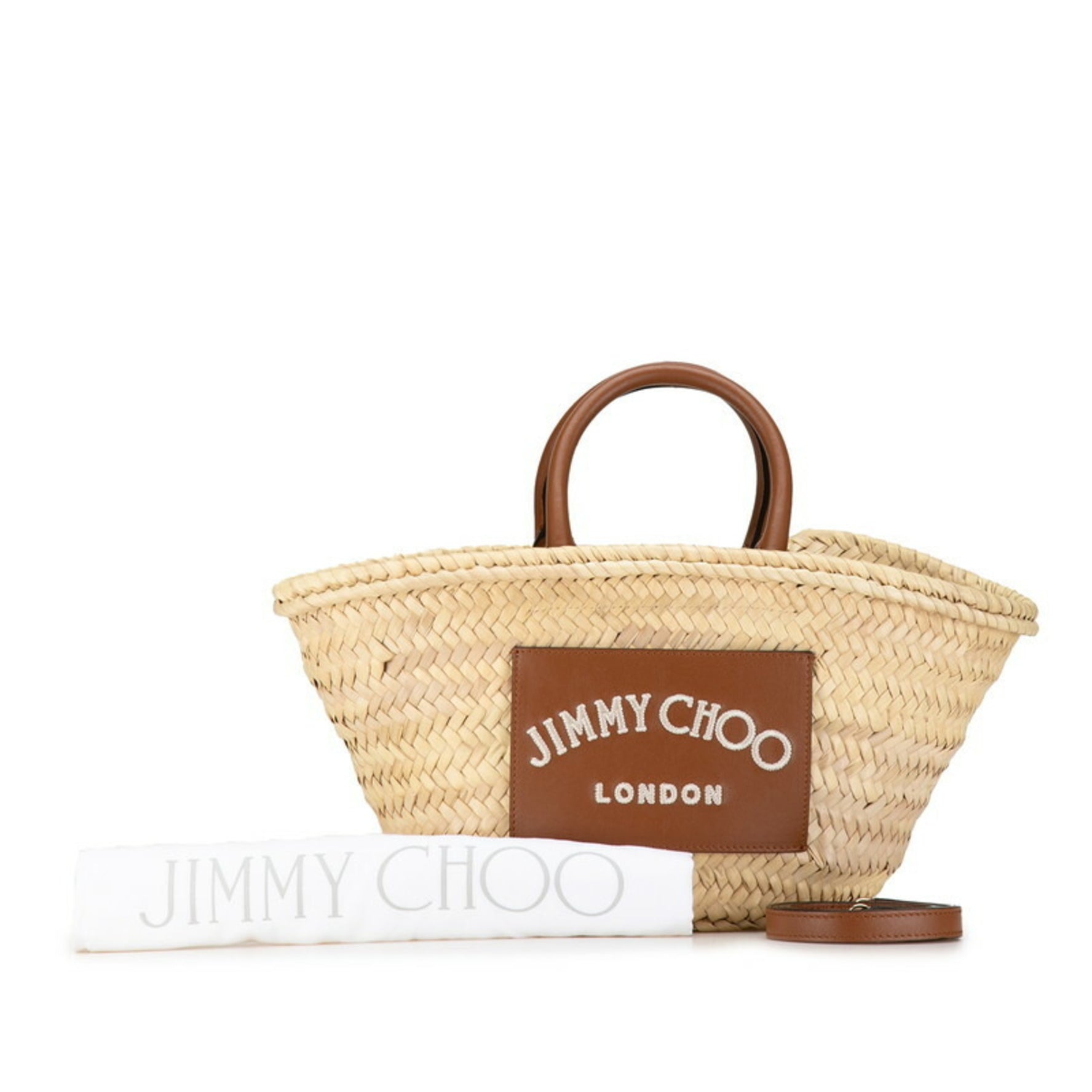 Jimmy Choo Shoulder Bag Beige Brown Raffia Leather