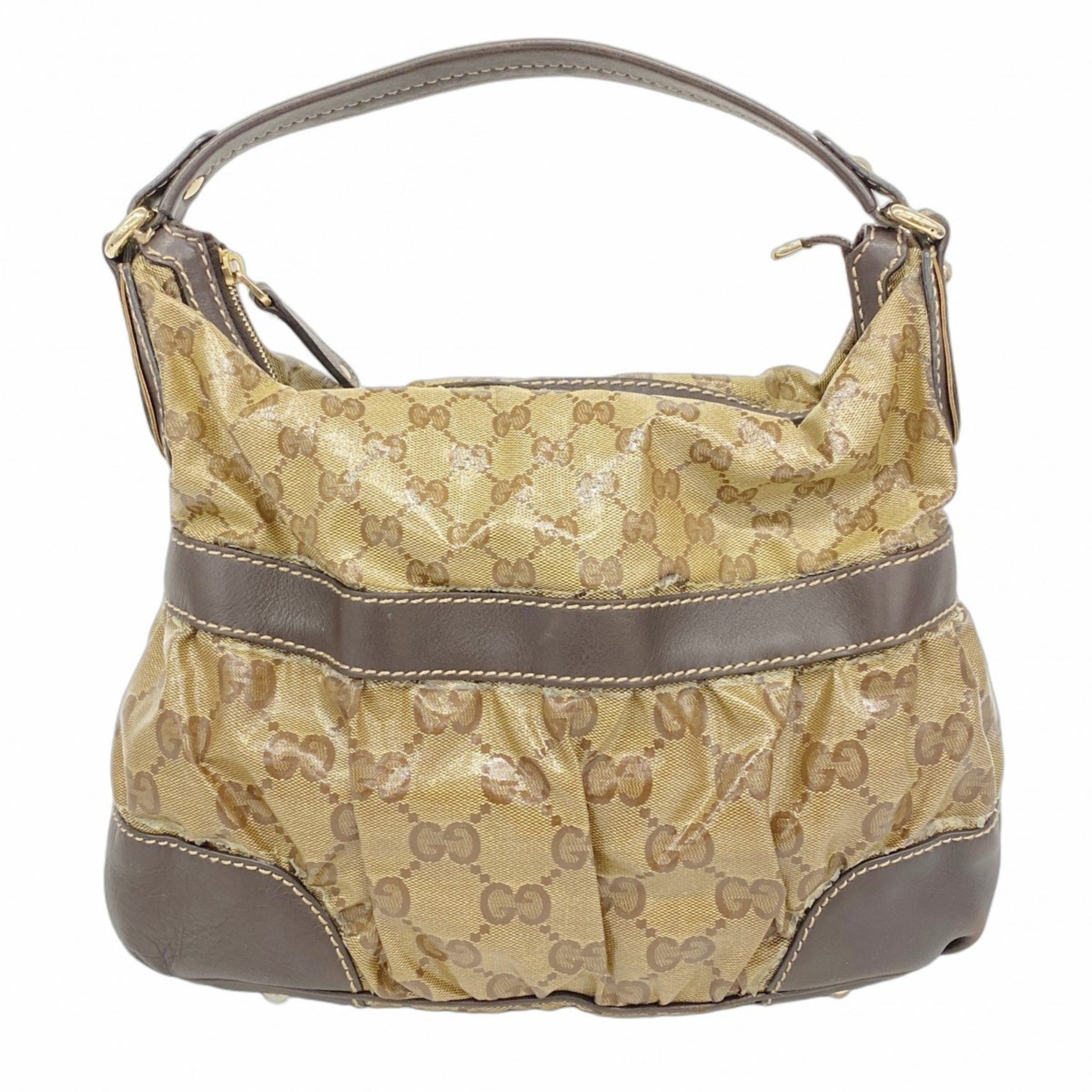 Gucci GG Crystal Handbag Coated Canvas Beige Brown Champagne