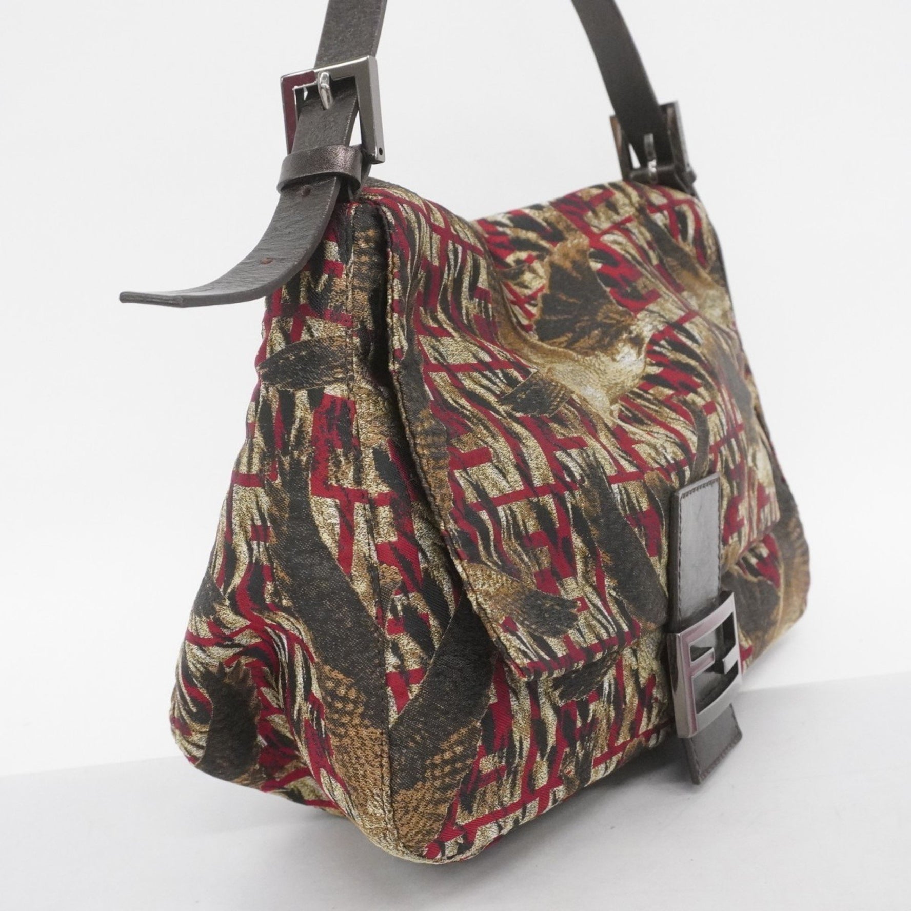 Fendi Zucca Mamma Bucket handbag in nylon canvas, brown, red, and gray