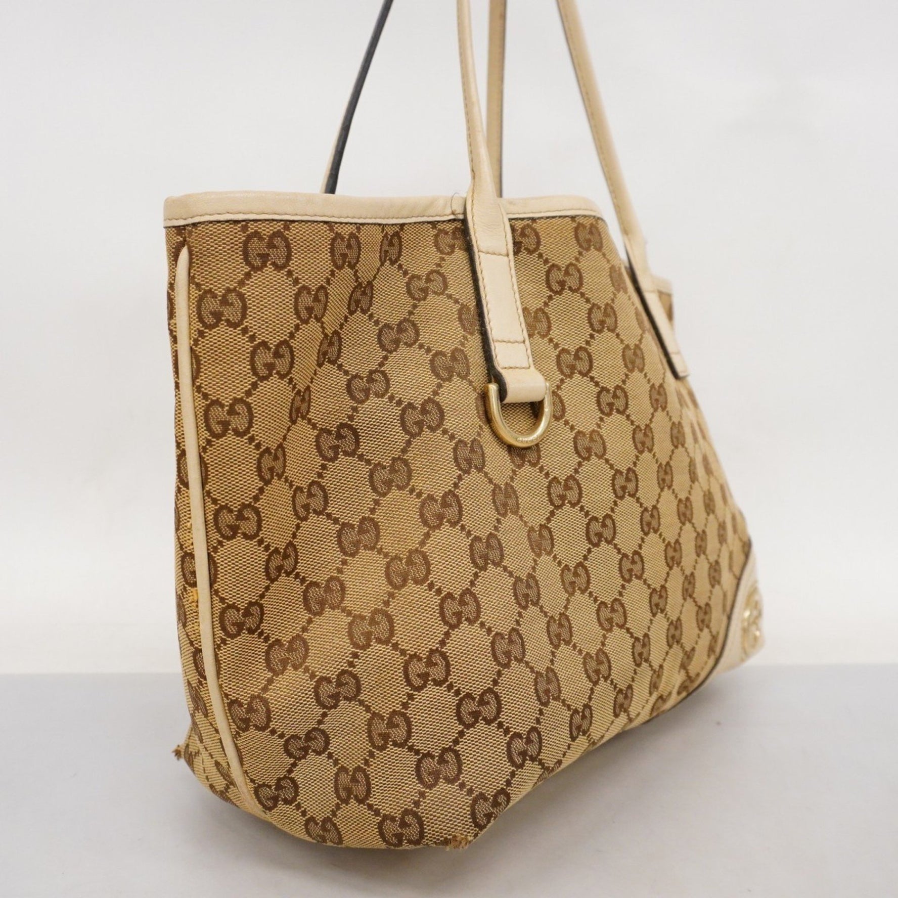 Gucci GG Canvas Interlocking G Tote Bag Brown Ivory Champagne Women's