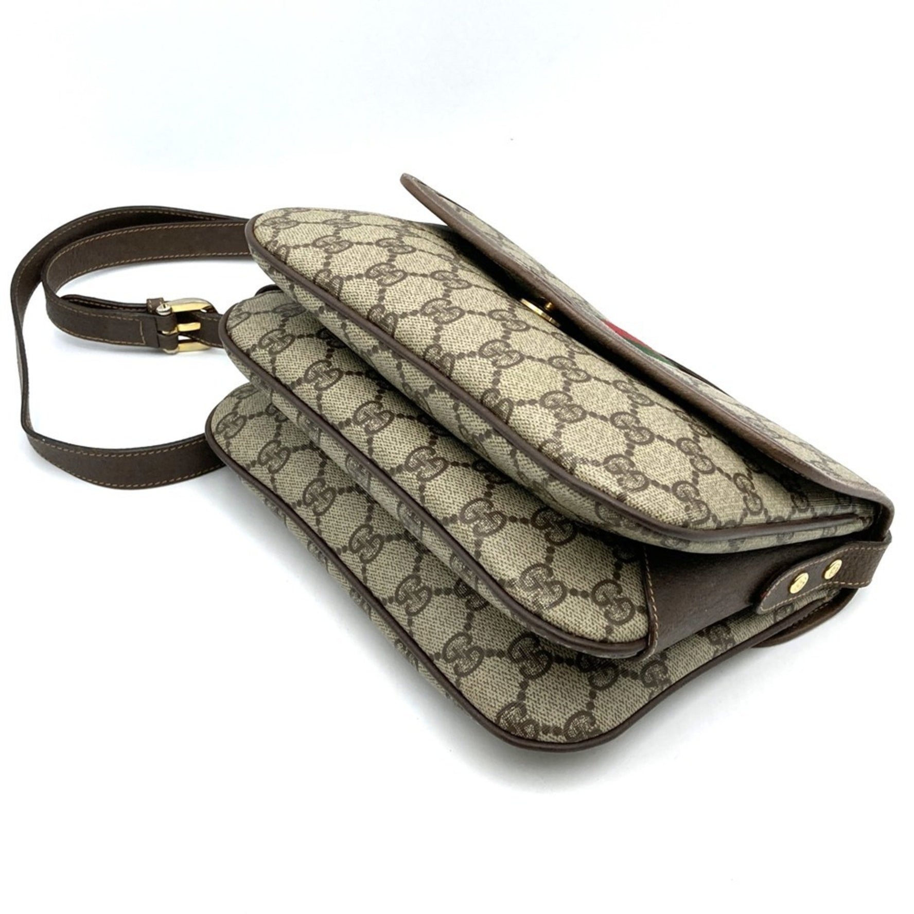 GUCCI 001, 116, 6862 Old Gucci Shoulder Bag GG Supreme Sherry Brown Beige Women's