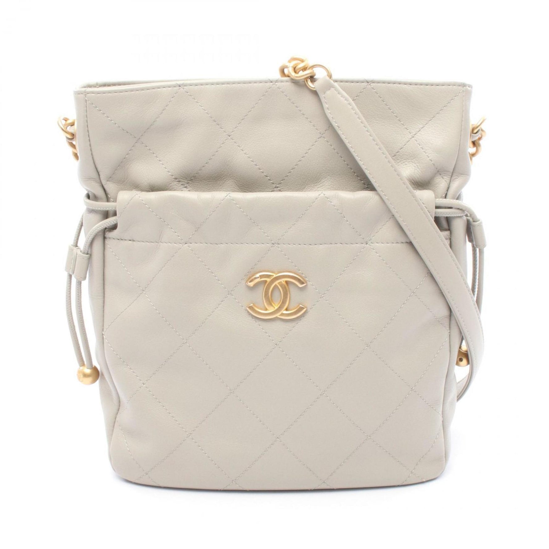CHANEL Matelasse Shoulder Bag, Lambskin Leather, Women's, Gray