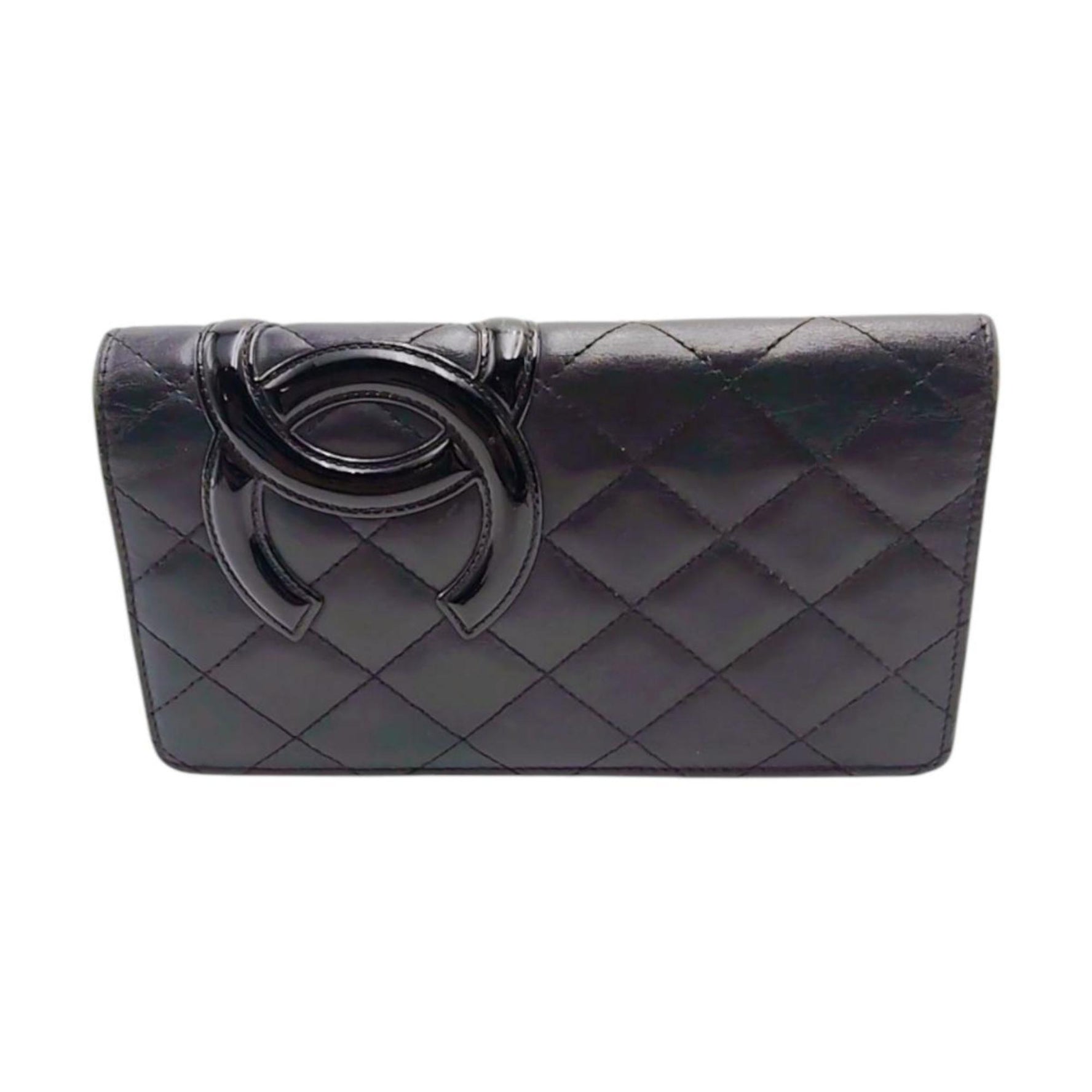 CHANEL Cambon Bifold Long Wallet in Calfskin Leather, Black/Pink