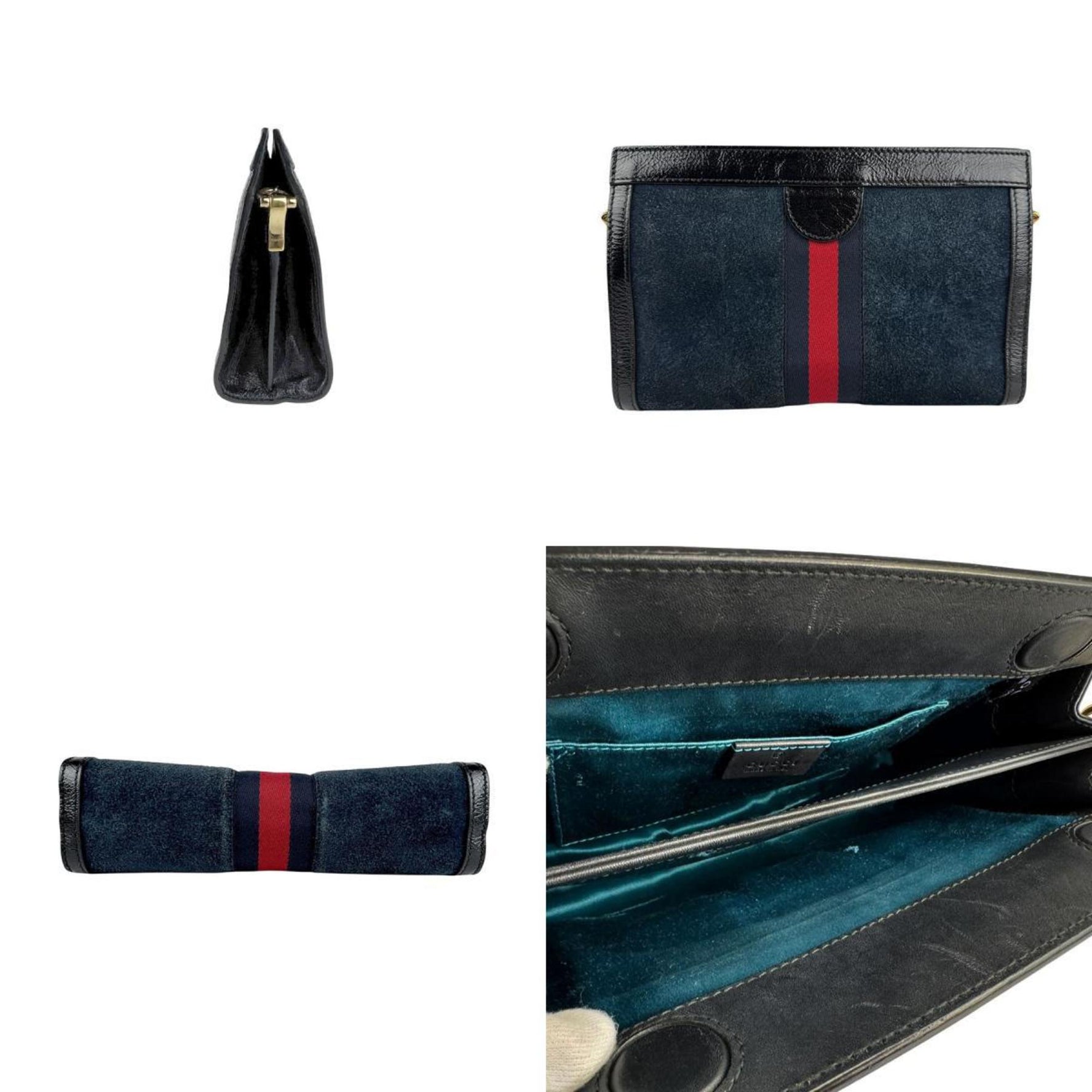 Gucci Ophidia Suede and Patent Leather Shoulder Bag in Navy Black