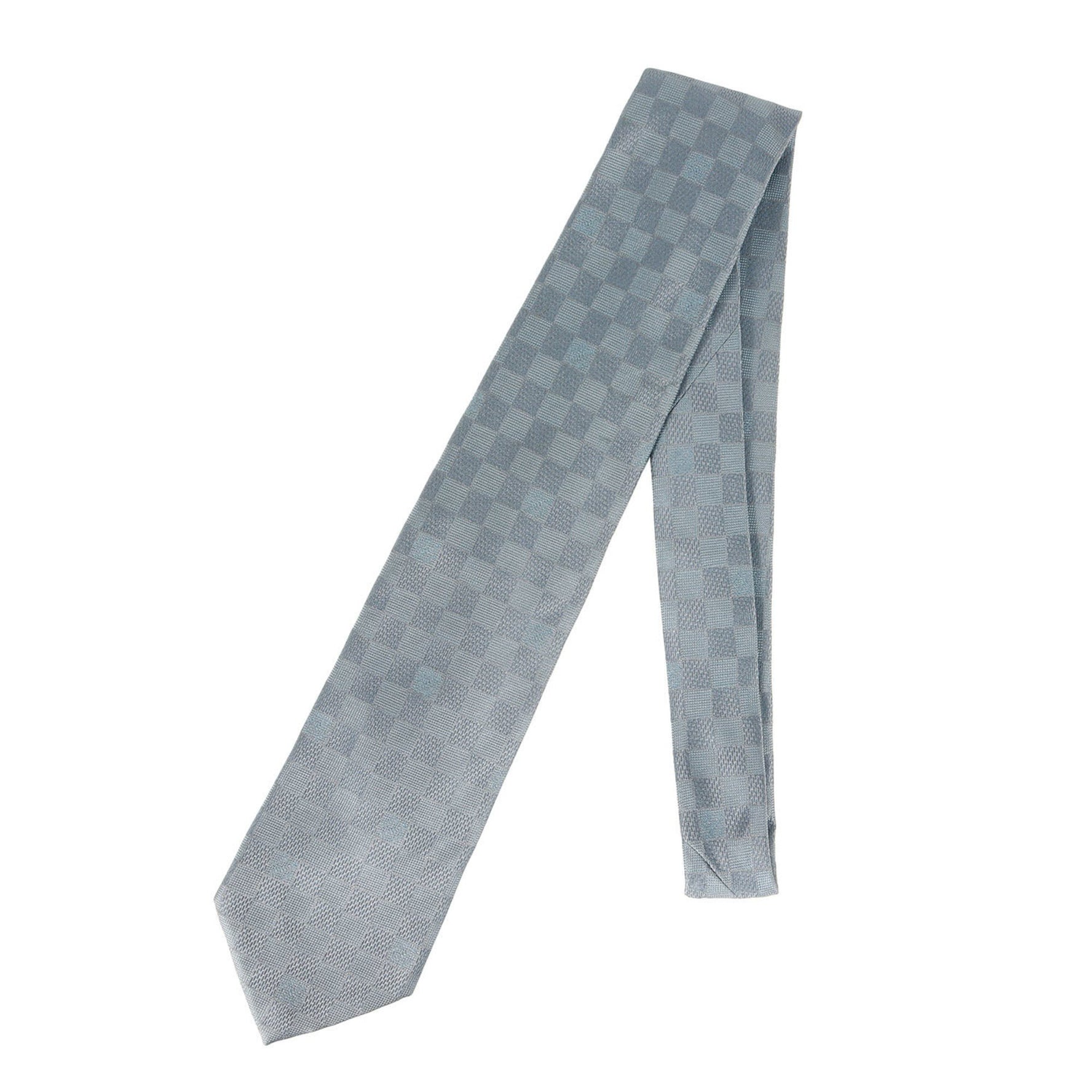 LOUIS VUITTON Damier Silk Cravate Tie in Light Blue