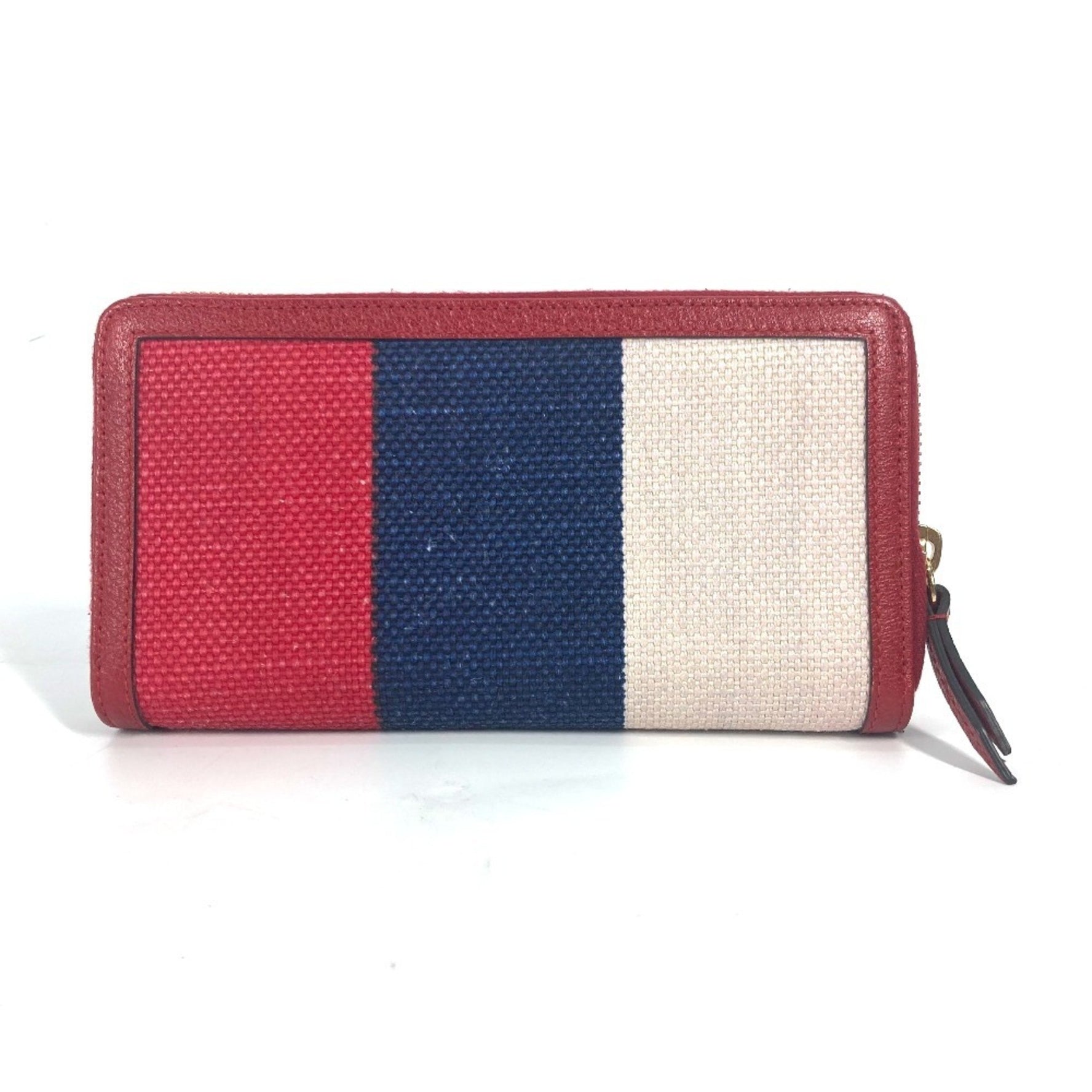 GUCCI Logo Stripe Round Zip Long Wallet Canvas/Leather Red