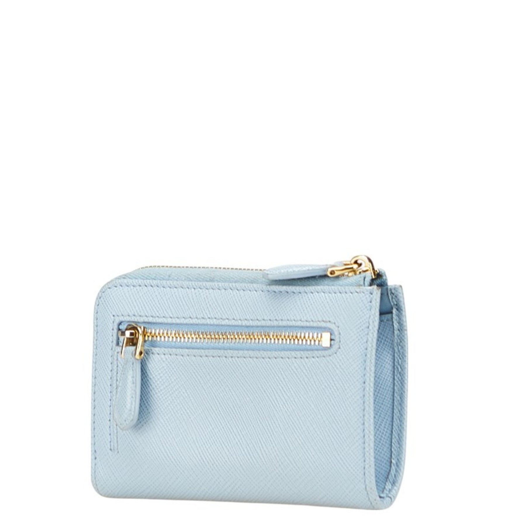 Prada Saffiano L-Zip Compact Tri-Fold Wallet in Baby Blue Leather