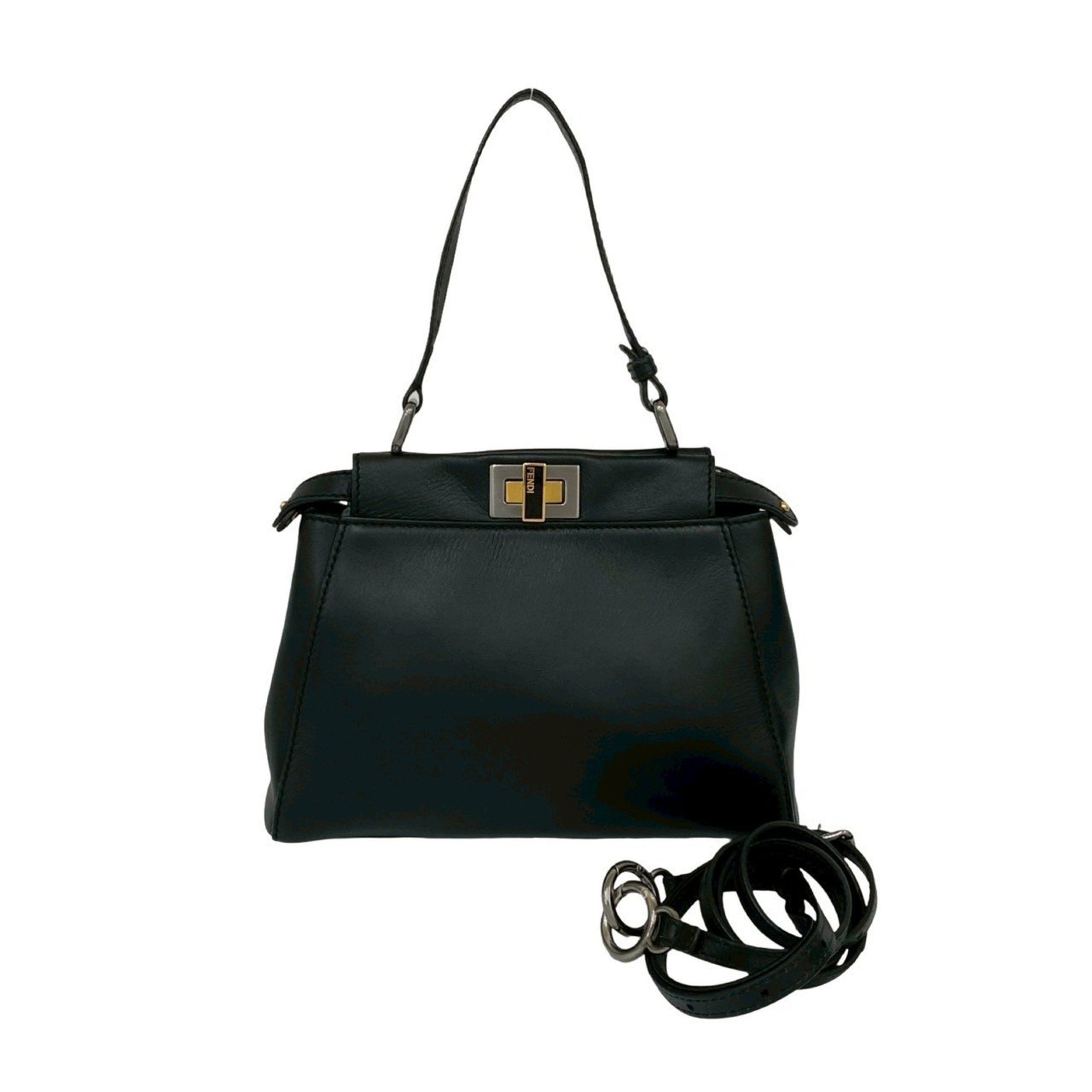 FENDI Mini Peekaboo Leather Handbag, Boston Bag, Shoulder