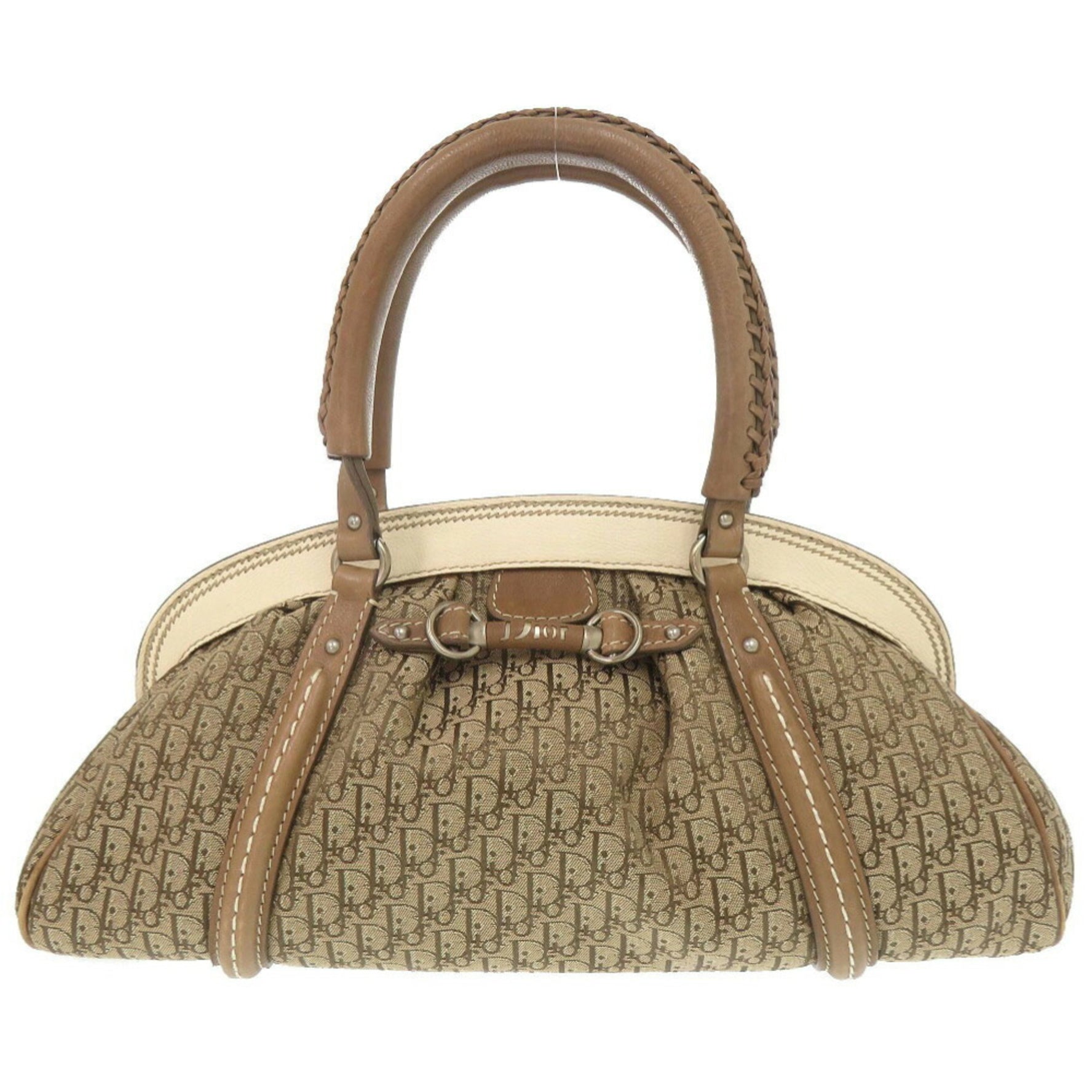 Christian Dior Trotter Canvas and Leather Handbag in Beige, Brown, Ivory (0092)