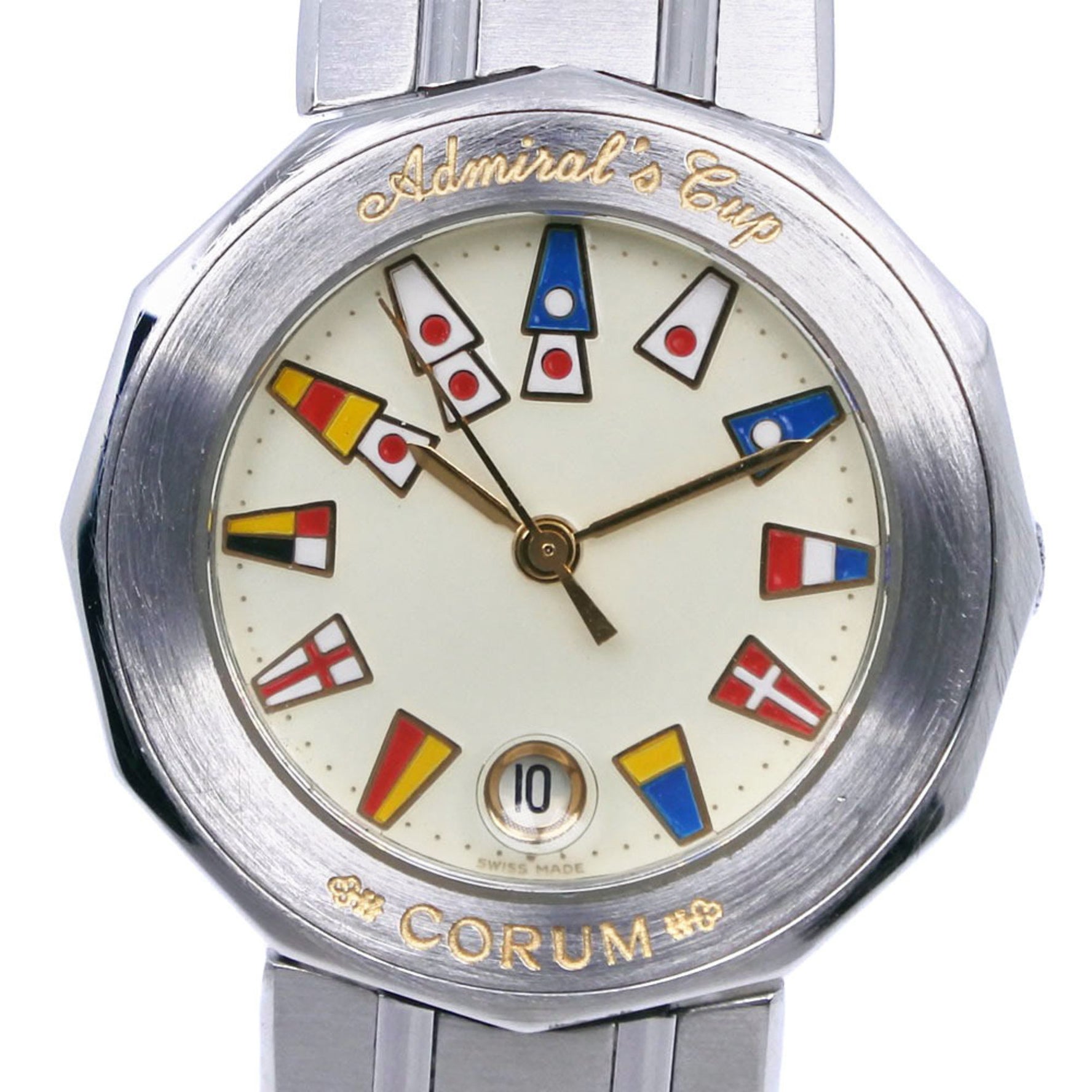 Corum Admiral's Cup Watch 39.610.20V50B Stainless Steel Quartz Analog Display Ivory Dial Admirals Ladies
