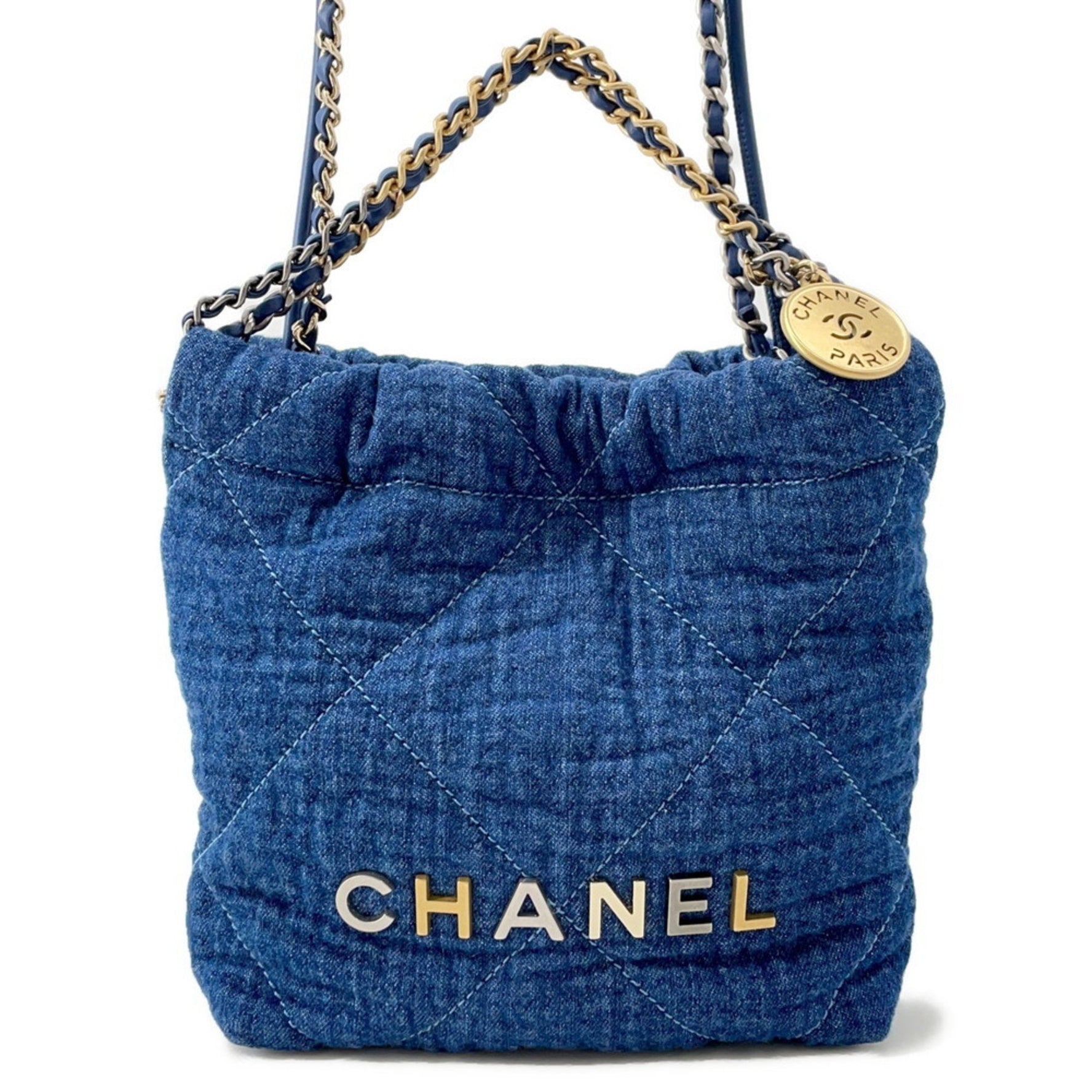 CHANEL Handbag 22 Mini Coco Mark Denim Shoulder Bag