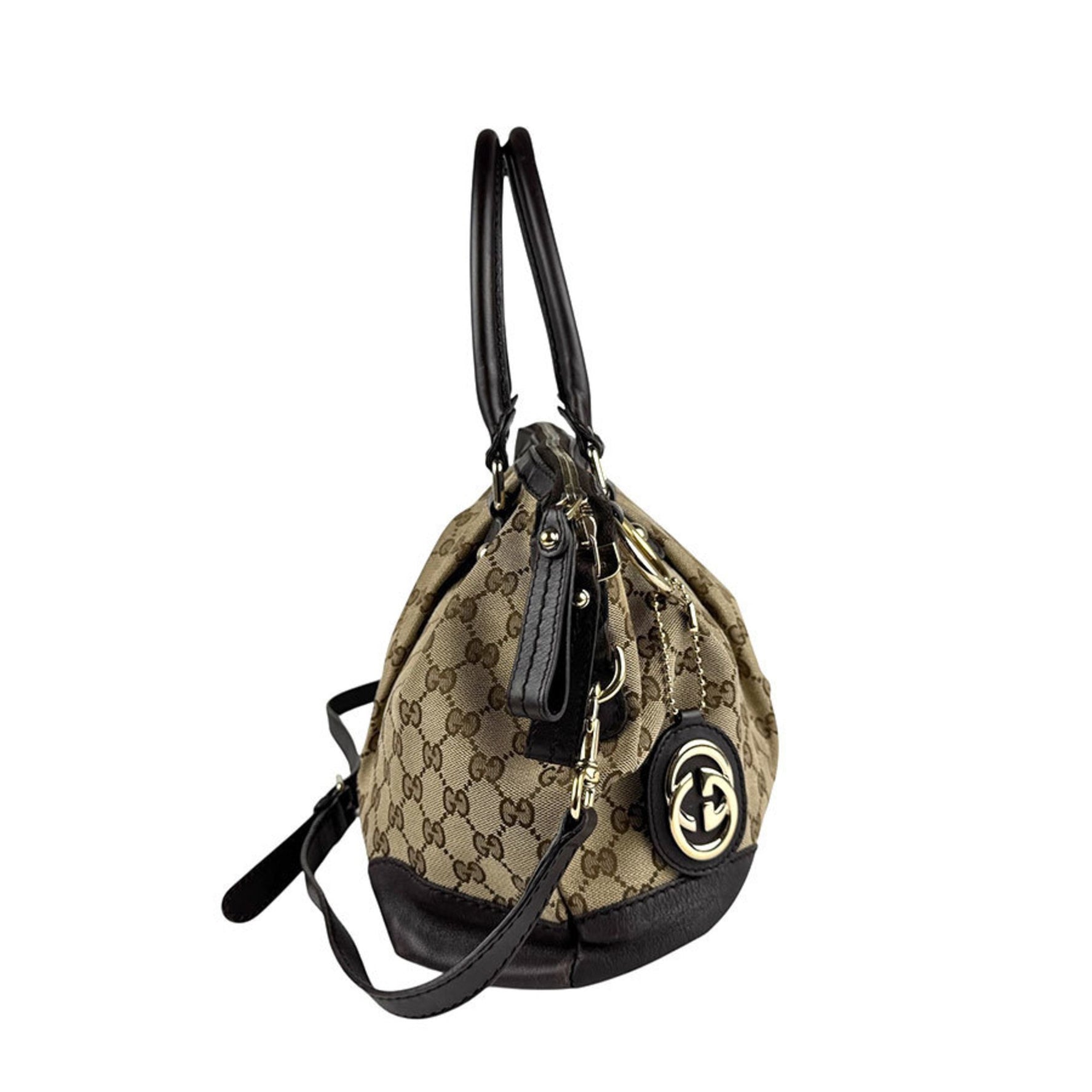 GUCCI Handbag Shoulder Bag Sukey GG Canvas Leather Gold