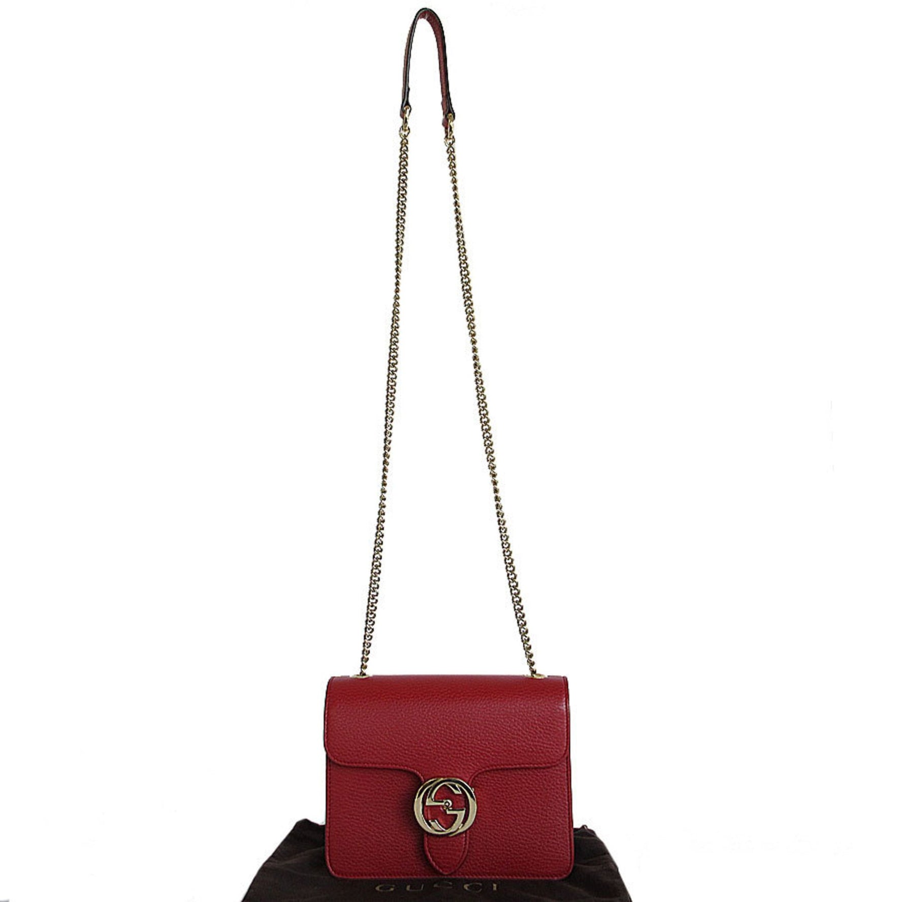 GUCCI Shoulder Bag Interlocking G Leather Metal Red Light Gold Women's s0030a