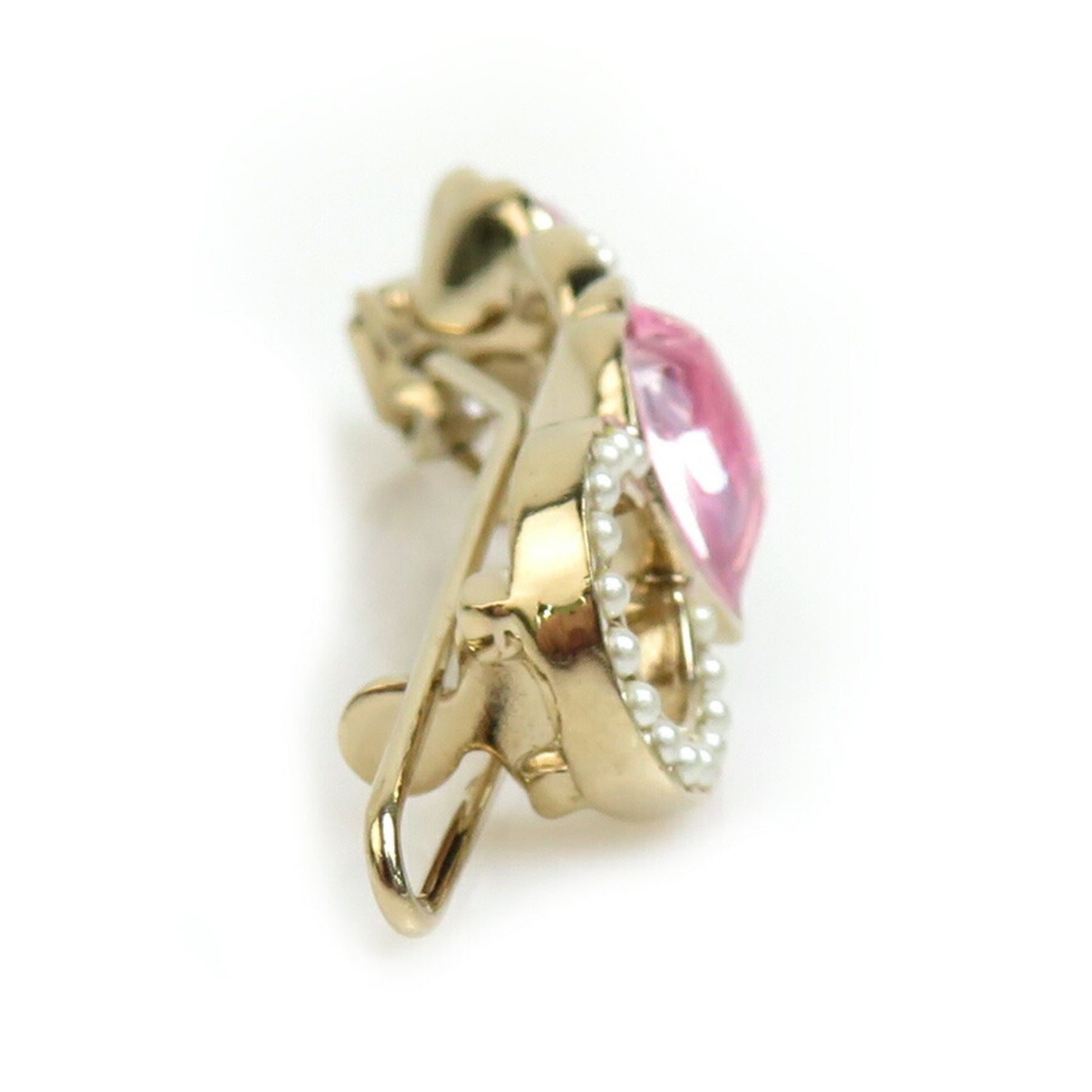 CHANEL Hair Clip Metal Rhinestone Faux Pearl Gold Pink Off-White Women's e59689i