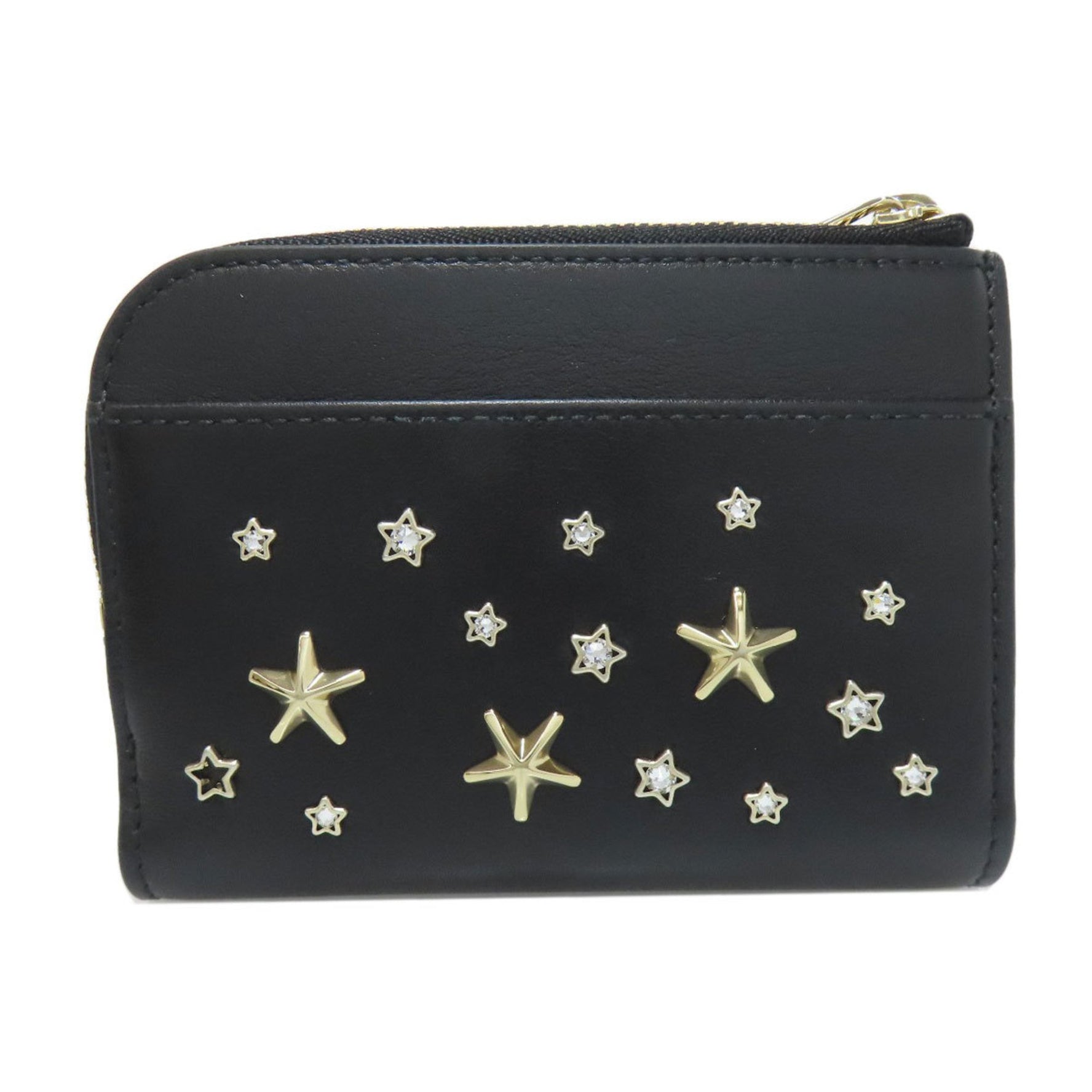 Jimmy Choo Compact Zip Wallet Star Motif Bifold Calfskin