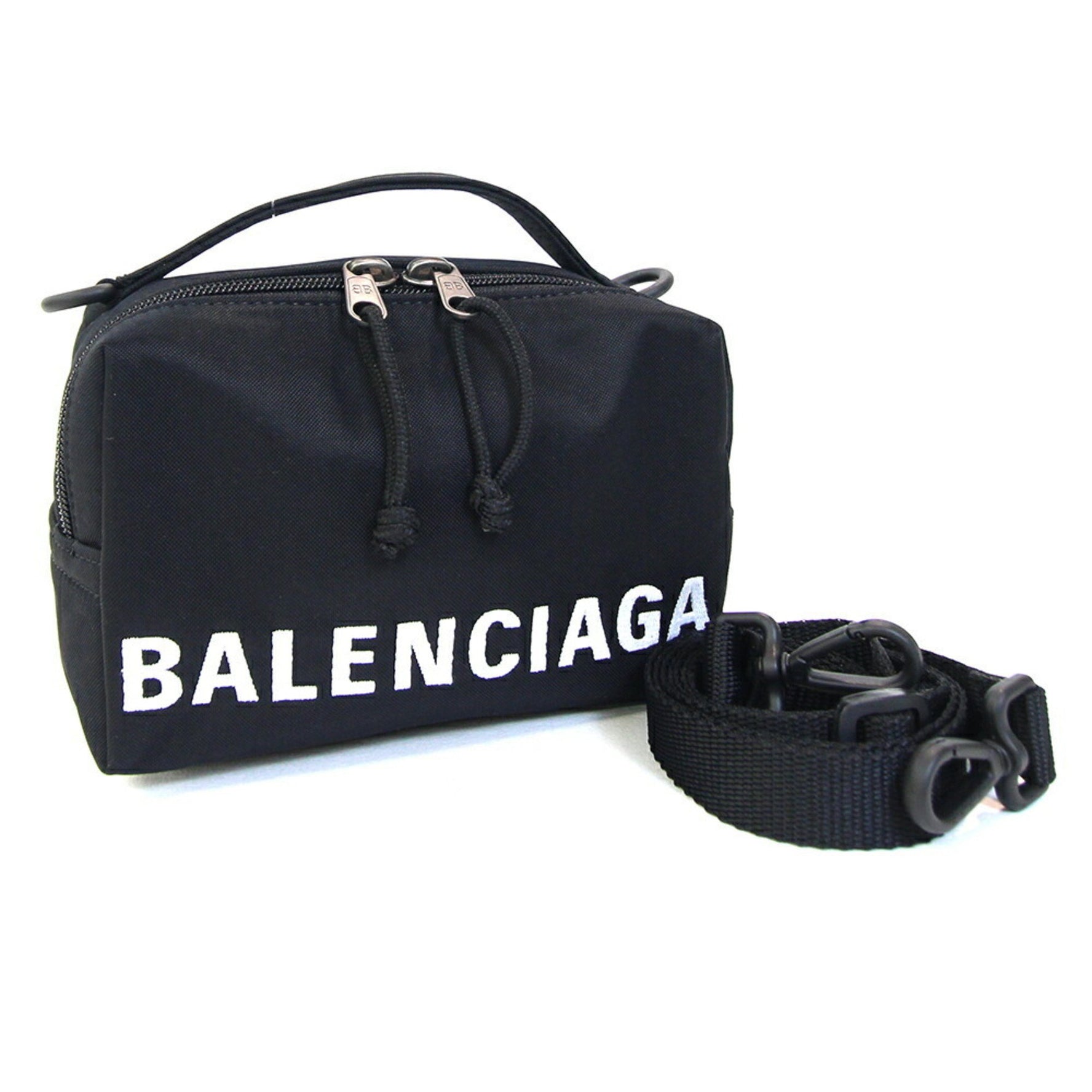 Balenciaga Handbag Wheel Black Nylon Canvas Shoulder Bag Pochette Pouch Women Men BALENCIAGA