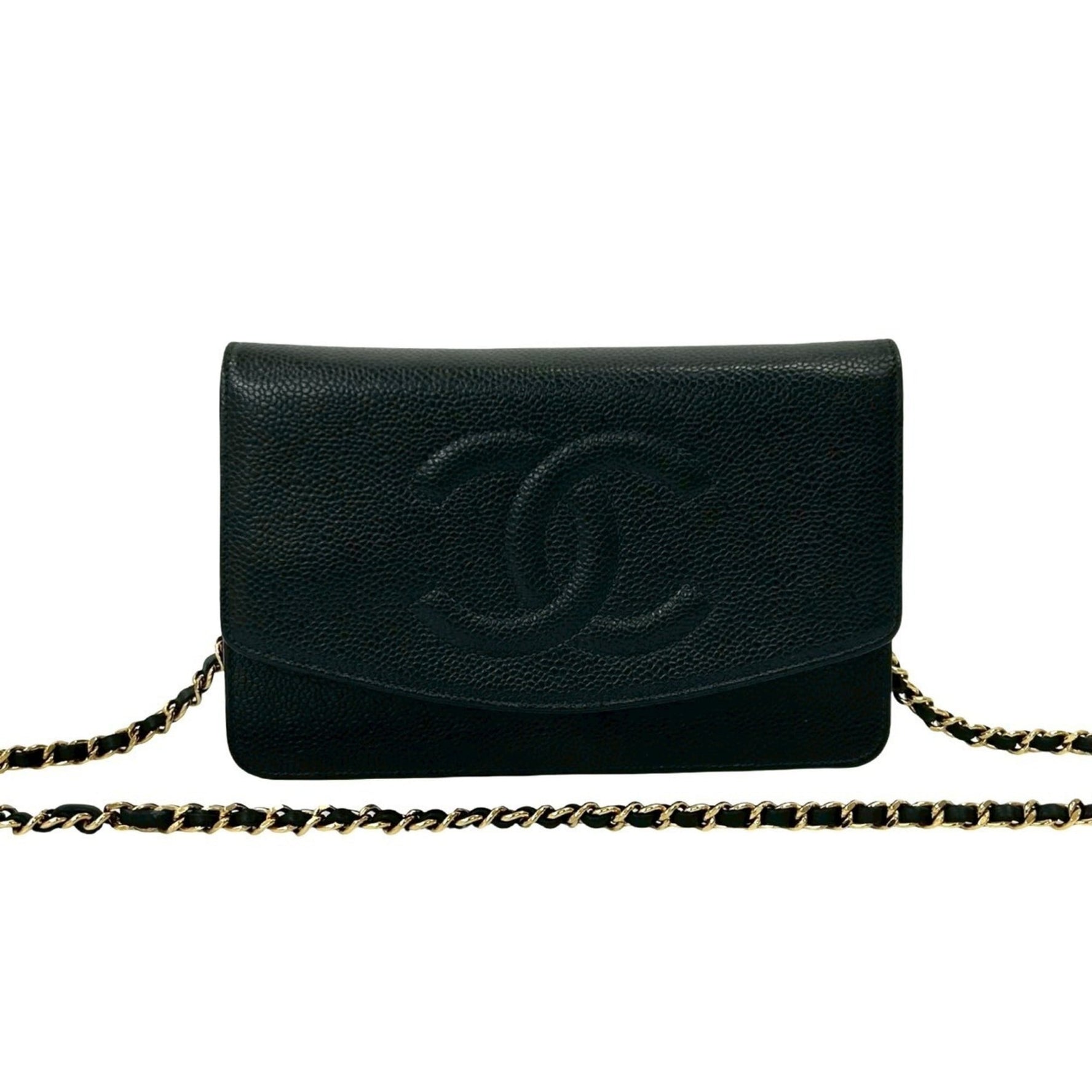 CHANEL Coco Mark Caviar Leather Chain Shoulder Bag/Wallet in