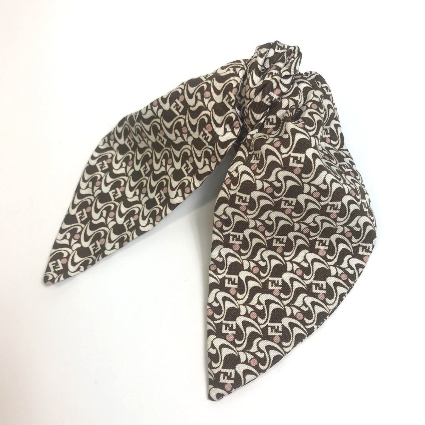 FENDI Silk Logo Hair Clip Barrette Brown and White