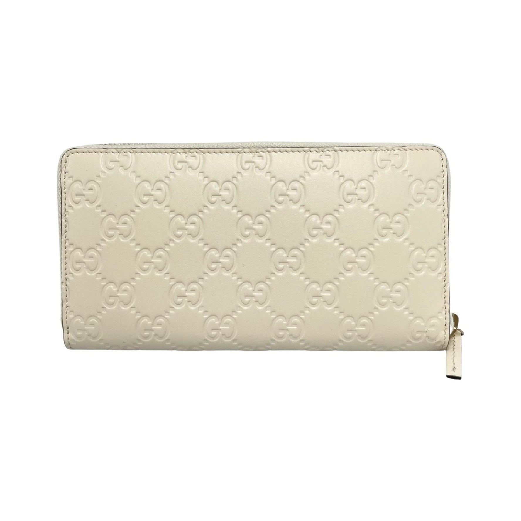 Gucci GUCCI Long Wallet Guccissima Round Zip Leather Ivory Women's