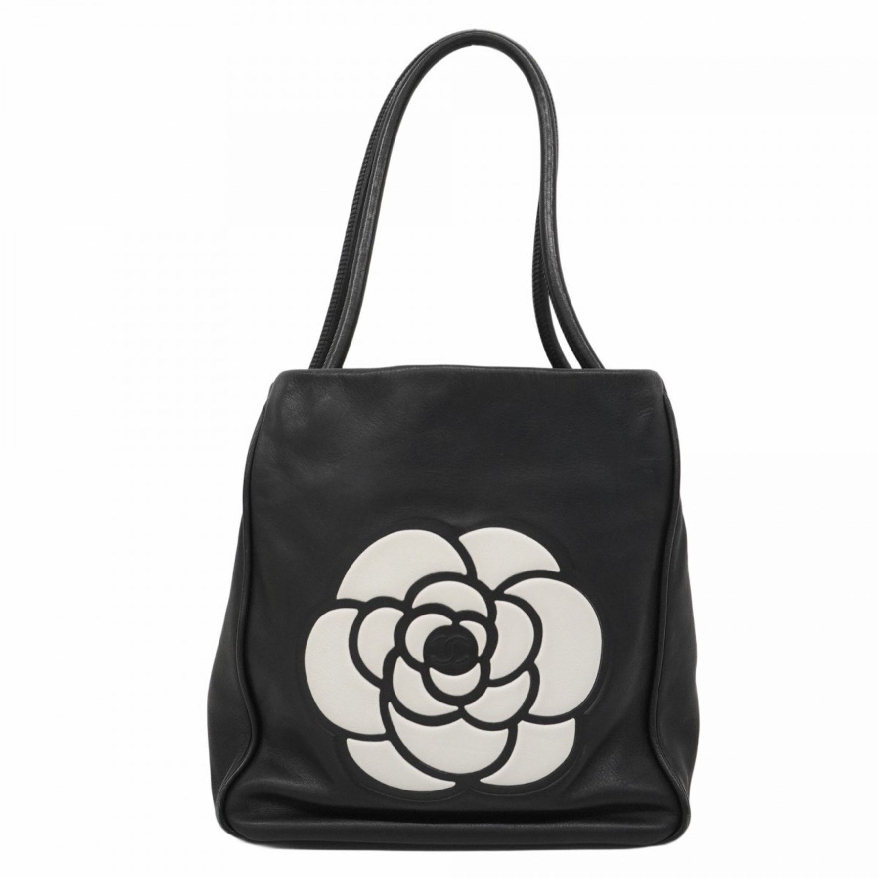Chanel Camellia Tote Bag in Lambskin, Black, White, and Champagne